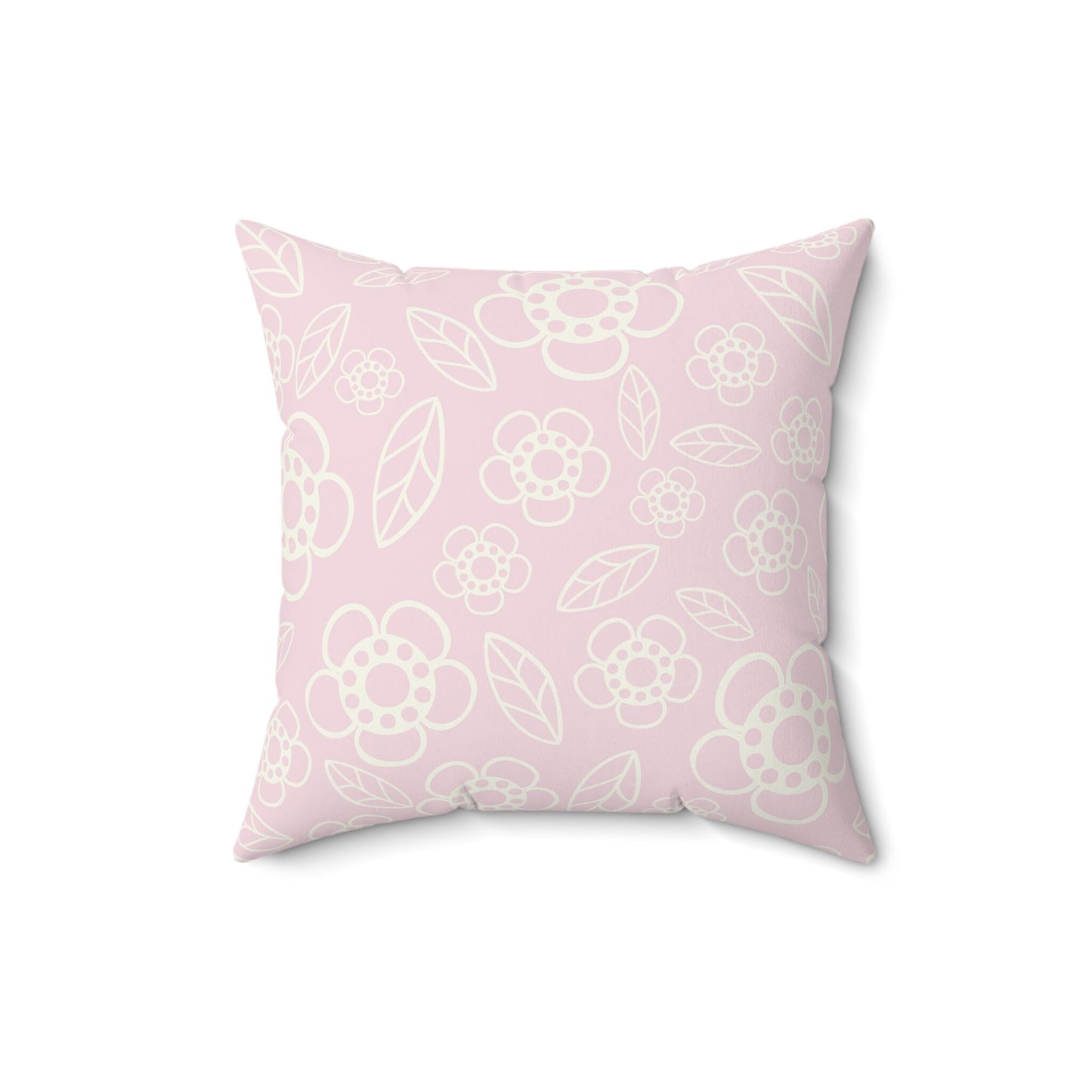 Pink Flowers Pillow, Floral Pattern Pillow, Polyester Square Pillow, Geometric Pattern, Double Sided Printing, Decorative Pillow for Nursery