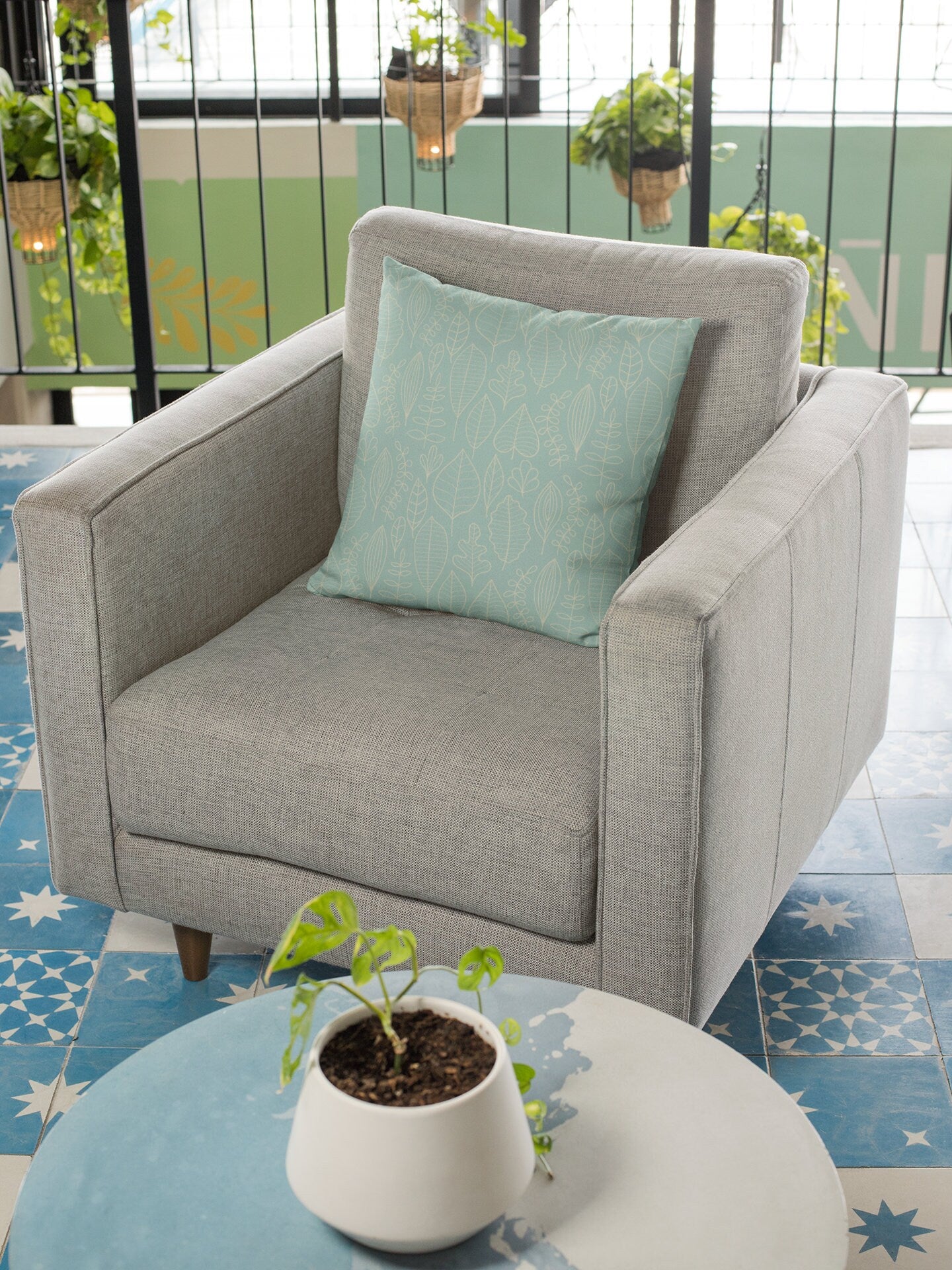 Mint Leaves Pillow, Geometric Leaves Square Pillow, Spun Polyester Pillow, Decorative Cushion and Pillow, Double Sided Printing