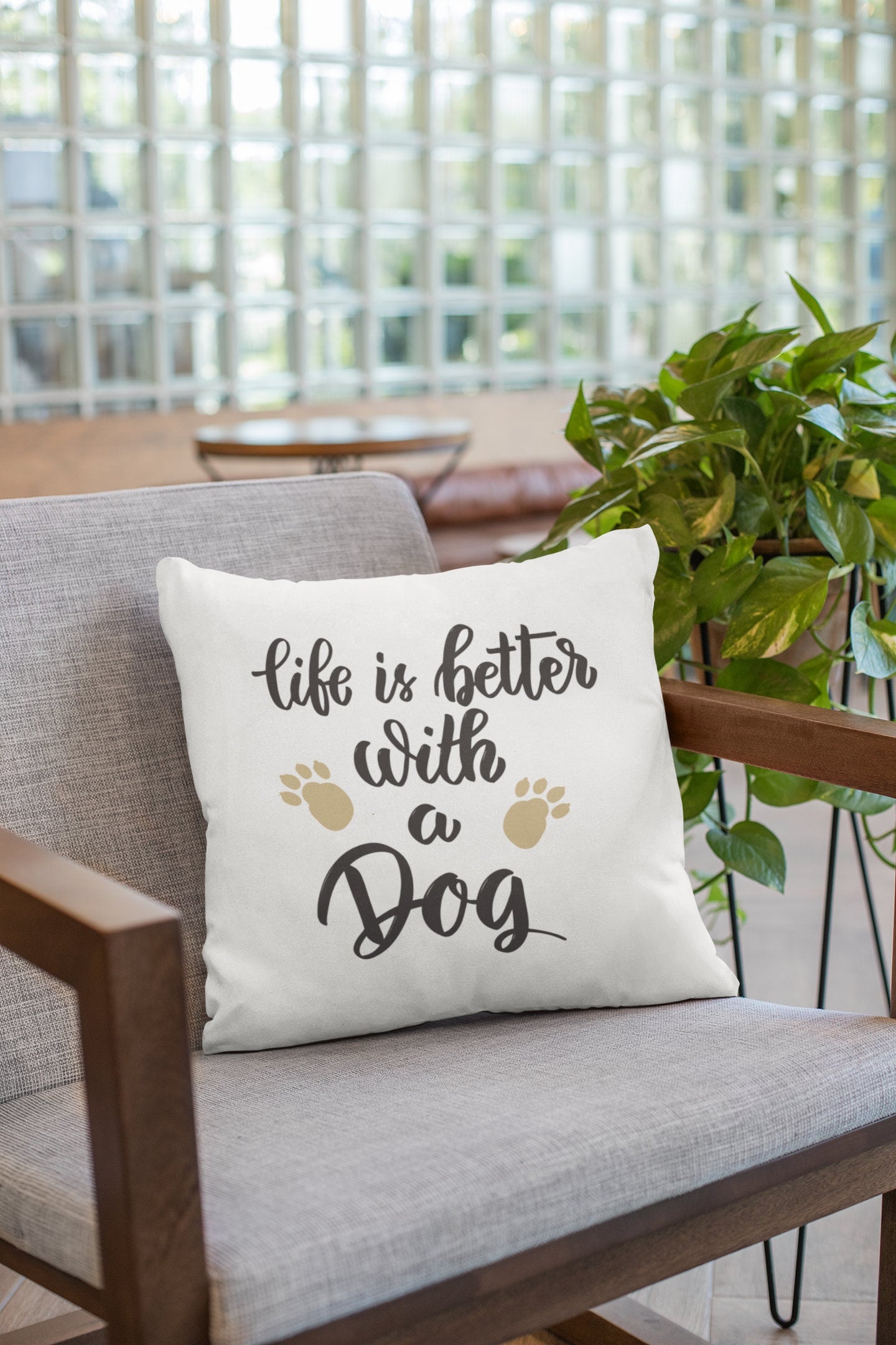 Typographic Quote Pillow, Life is Better with a Dog Pillow, Polyester Square Pillow, Decorative Cushion and Pillow, Double Sided Printing