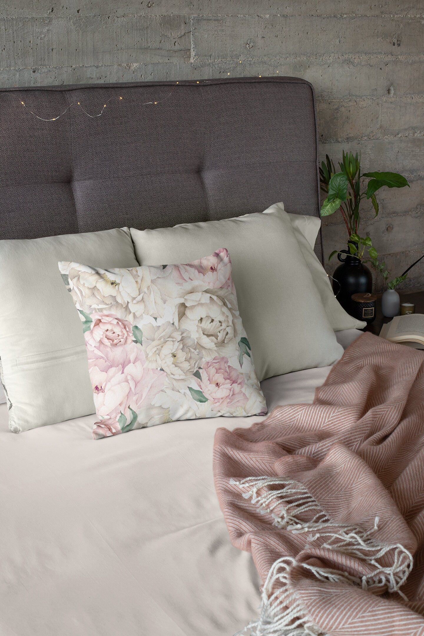 Peony Flowers Pillow, Decorative Floral Pillow, Polyester Square Pillow, Decorative Cushion and Pillow, Double Sided Printing