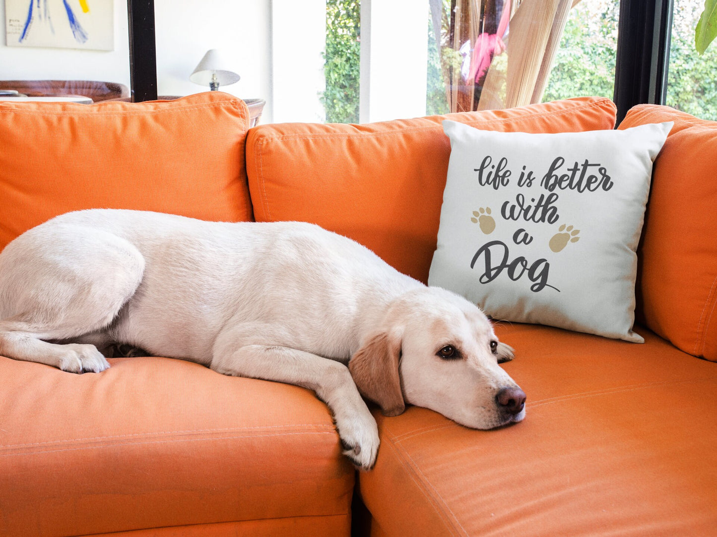 Typographic Quote Pillow, Life is Better with a Dog Pillow, Polyester Square Pillow, Decorative Cushion and Pillow, Double Sided Printing