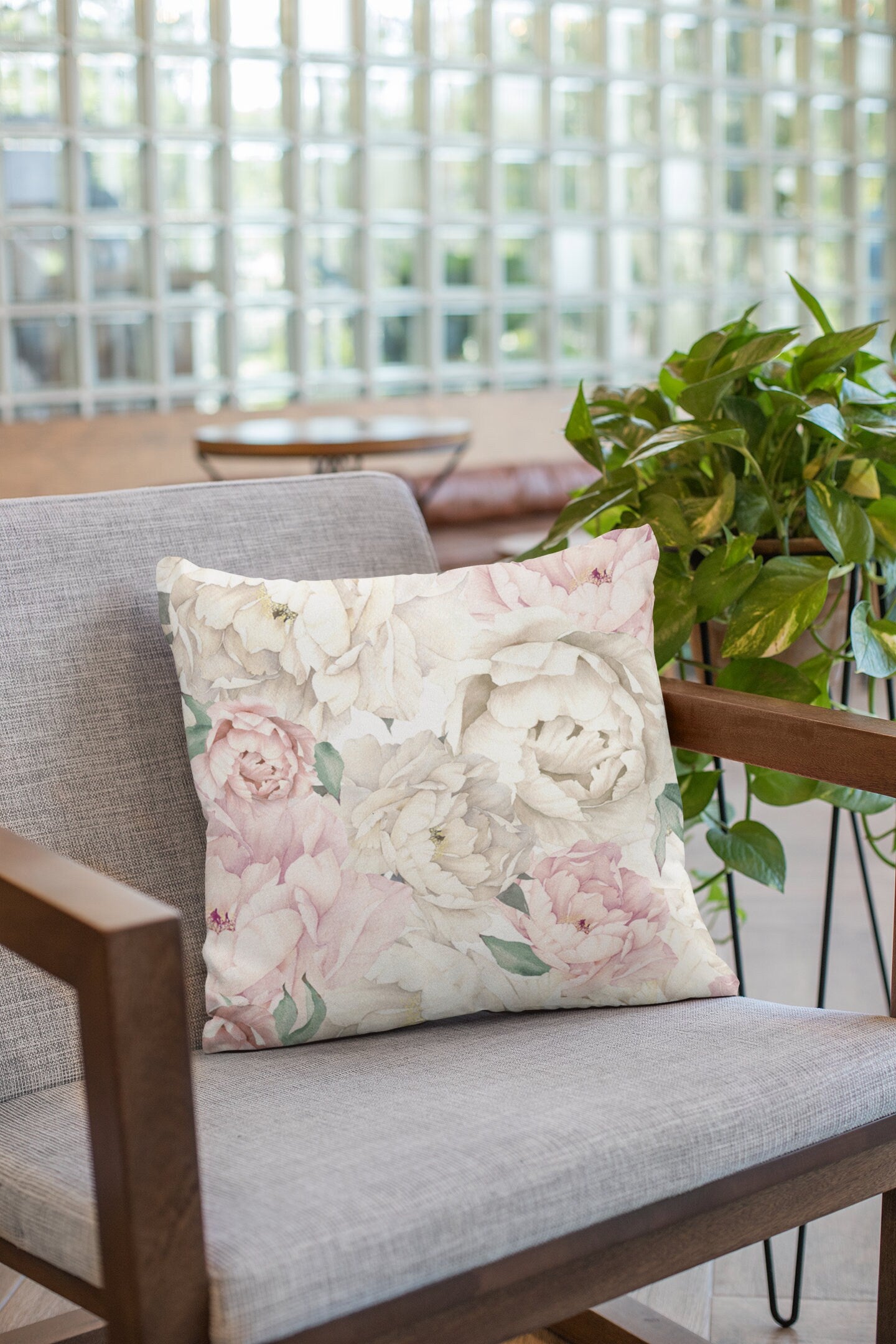 Peony Flowers Pillow, Decorative Floral Pillow, Polyester Square Pillow, Decorative Cushion and Pillow, Double Sided Printing