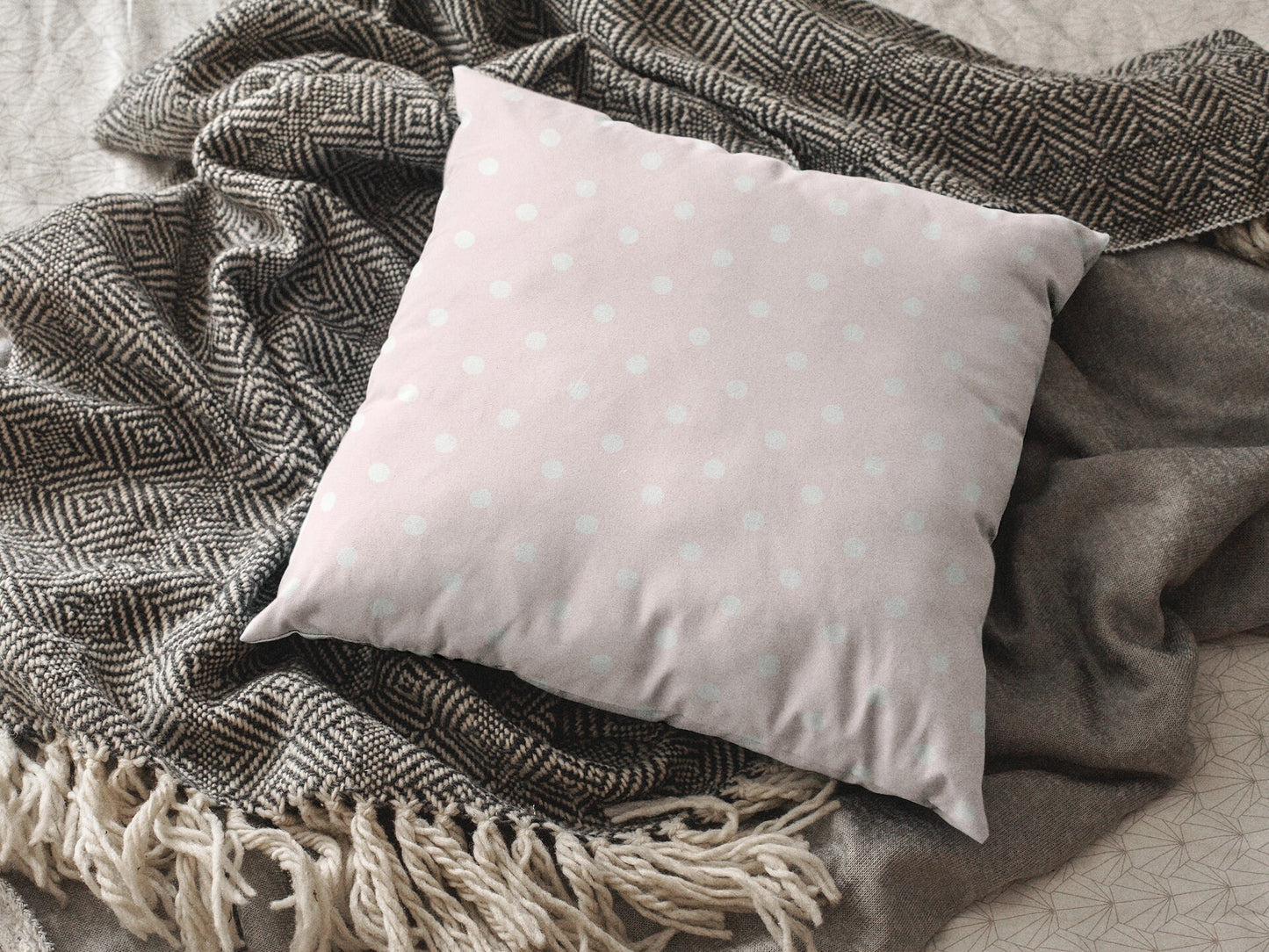 Pink Polka Dots Pillow, Spun Polyester Square Pillow, Decorative Cushion and Pillow for Room Decor, Decorative Pillow for Nursery