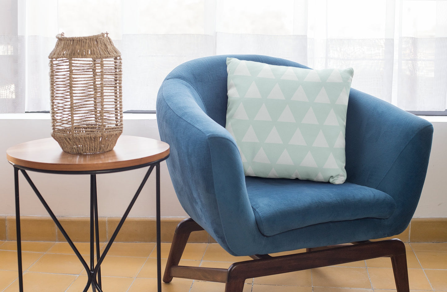 Triangles Pattern Throw Pillow, Square Pillow, Spun Polyester Pillow, Decorative Cushion and Pillow, Double Sided Printing, Mint Color