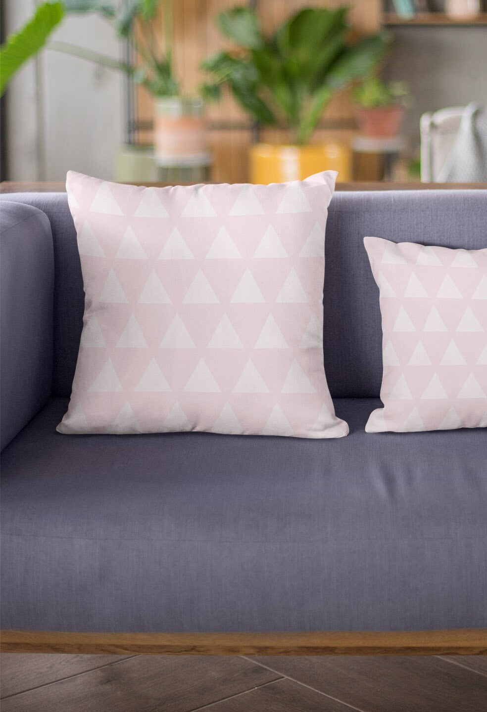 Pink Triangles Pattern Throw Pillow, Decorative Geometric Pattern Pillow, Spun Polyester Square Pillow, Decorative Cushion and Pillow