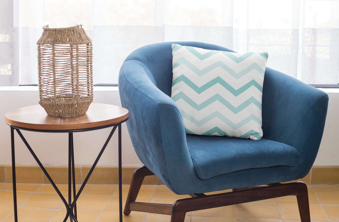 Mint Zigzag Throw Pillow, Decorative Geometric Pillow, Lines Pattern Spun Polyester Square Pillow, Decorative Cushion and Pillow