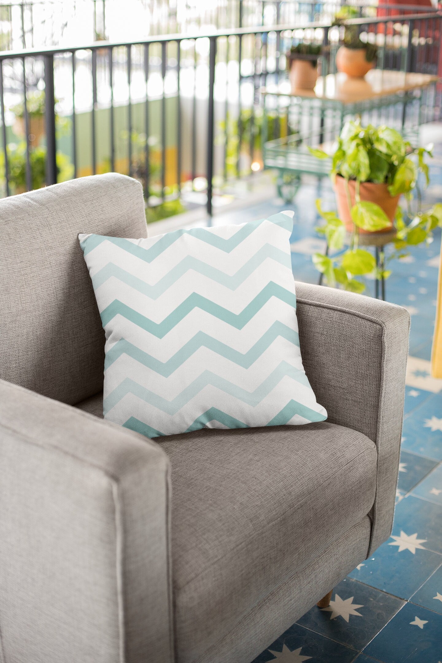 Mint Zigzag Throw Pillow, Decorative Geometric Pillow, Lines Pattern Spun Polyester Square Pillow, Decorative Cushion and Pillow