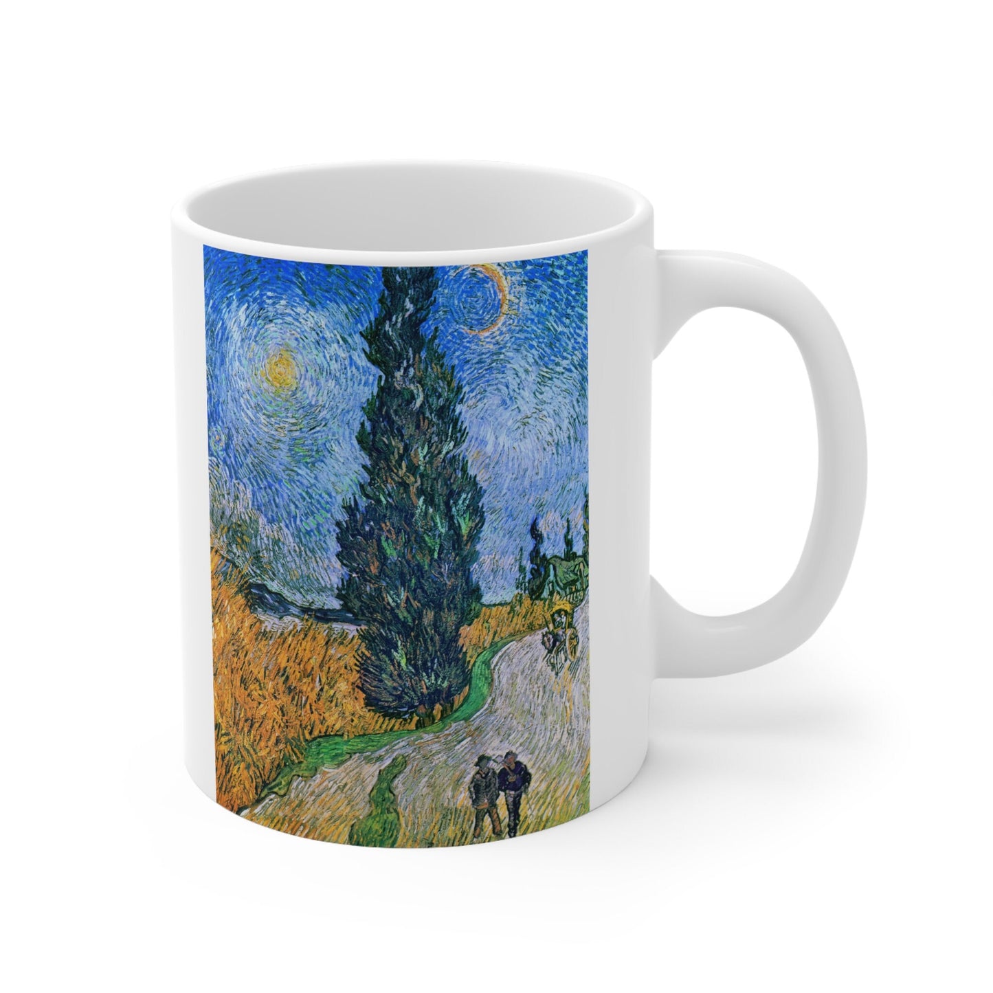Vincent van Gogh's Road with Cypress and Star painting Mug, Birthday Gift Mug, White Ceramic Coffee Mug 11oz, Fine Art Mug Cup