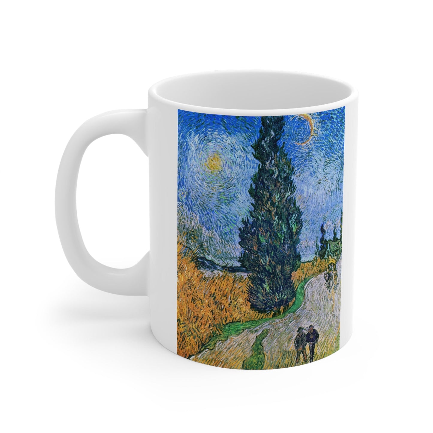 Vincent van Gogh's Road with Cypress and Star painting Mug, Birthday Gift Mug, White Ceramic Coffee Mug 11oz, Fine Art Mug Cup