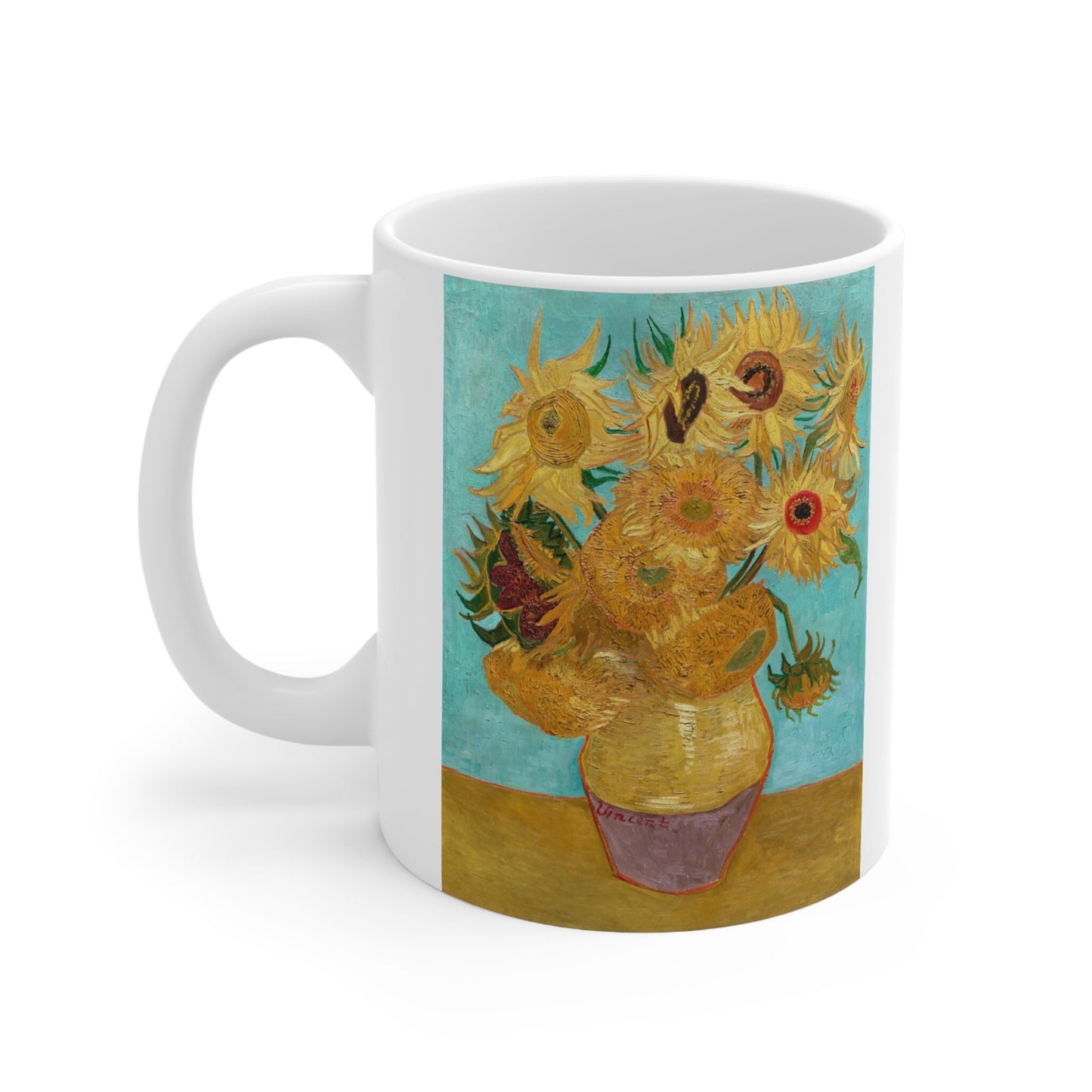 Tasse à café en céramique blanche avec le vase de Vincent van Gogh et les douze tournesols, tasse cadeau d'anniversaire, tasse à café en céramique blanche 11 oz, tasse à beaux-arts
