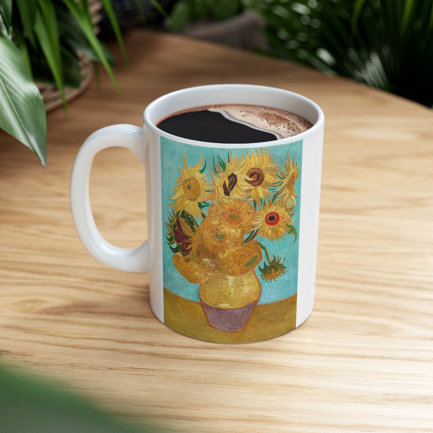 Tasse à café en céramique blanche avec le vase de Vincent van Gogh et les douze tournesols, tasse cadeau d'anniversaire, tasse à café en céramique blanche 11 oz, tasse à beaux-arts