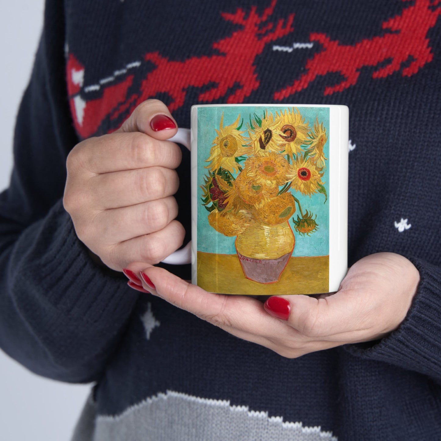 Tasse à café en céramique blanche avec le vase de Vincent van Gogh et les douze tournesols, tasse cadeau d'anniversaire, tasse à café en céramique blanche 11 oz, tasse à beaux-arts