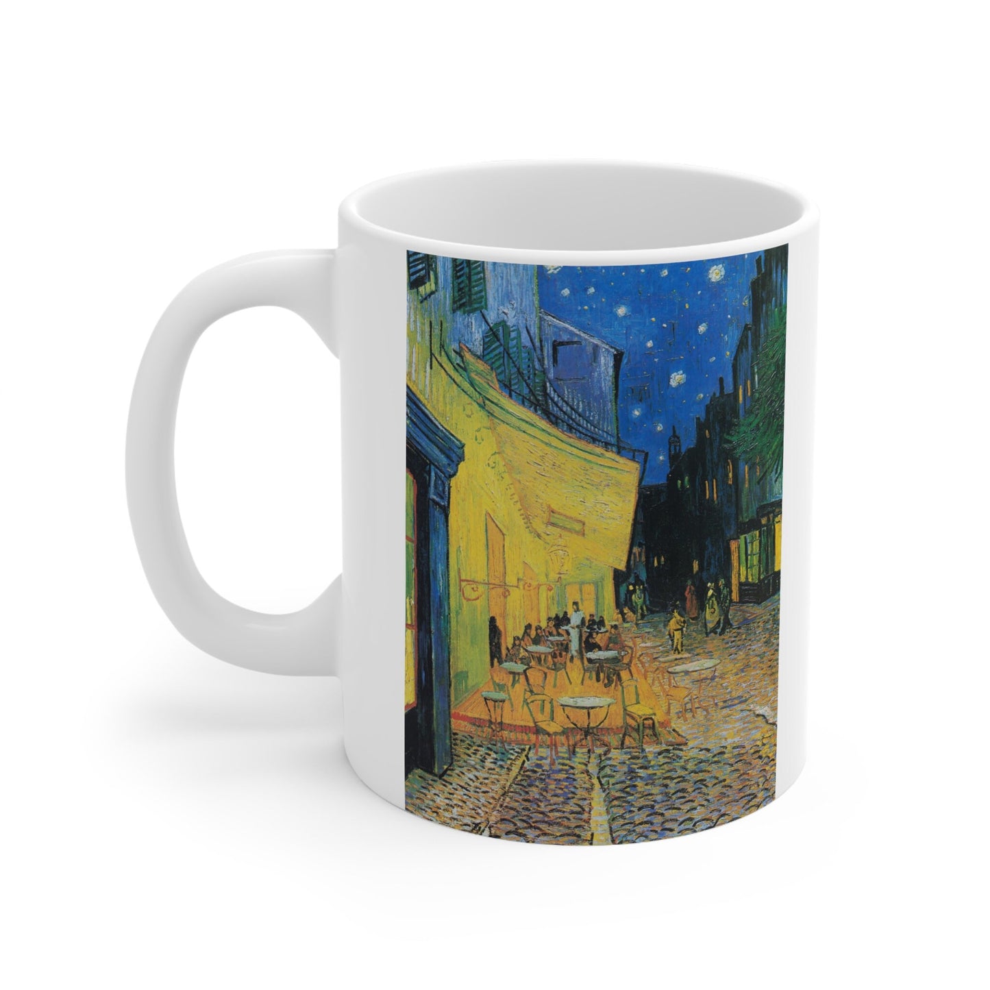 Tasse à café en céramique blanche de Vincent van Gogh avec terrasse de café la nuit, tasse à café en céramique blanche de 11 oz, tasse à café d'art