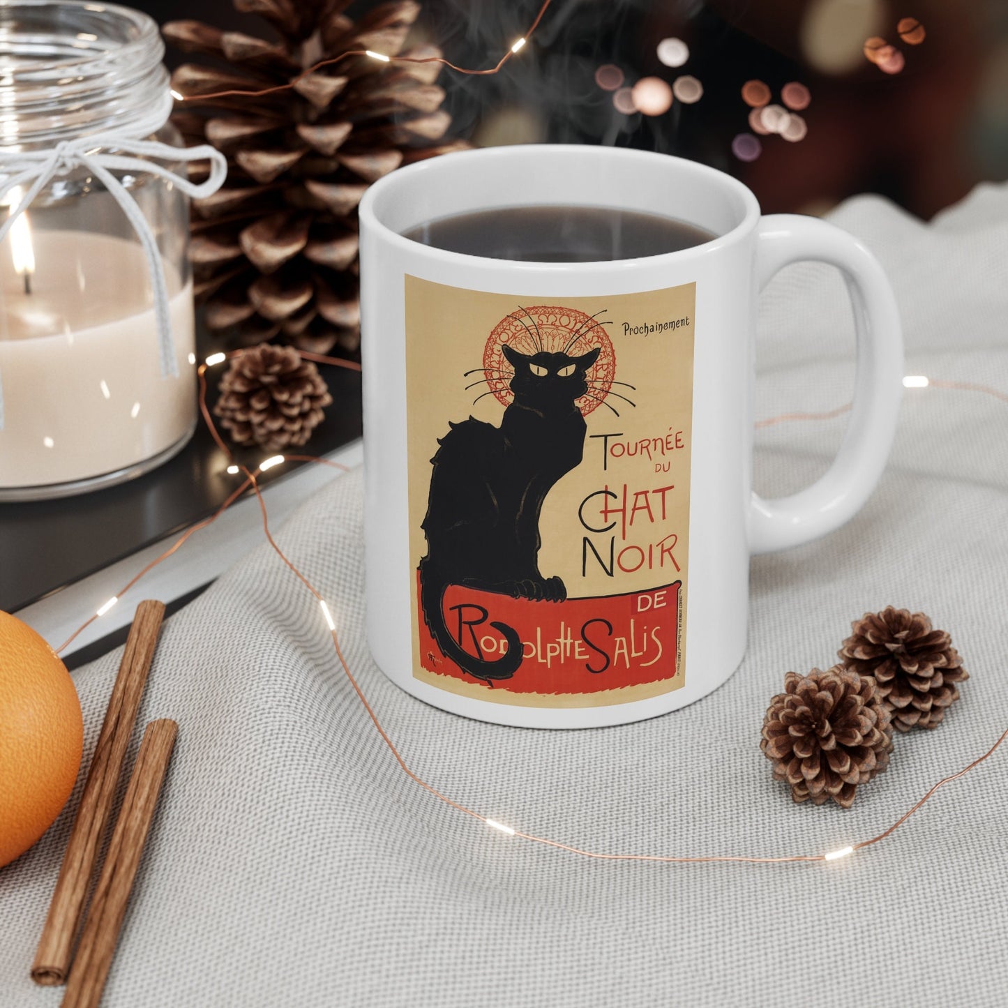Tourne du Chat Noir by Thophile Alexandre Steinlen Mug, Painting Art Mug, White Ceramic Coffee Mug 11oz, Birthday Gift
