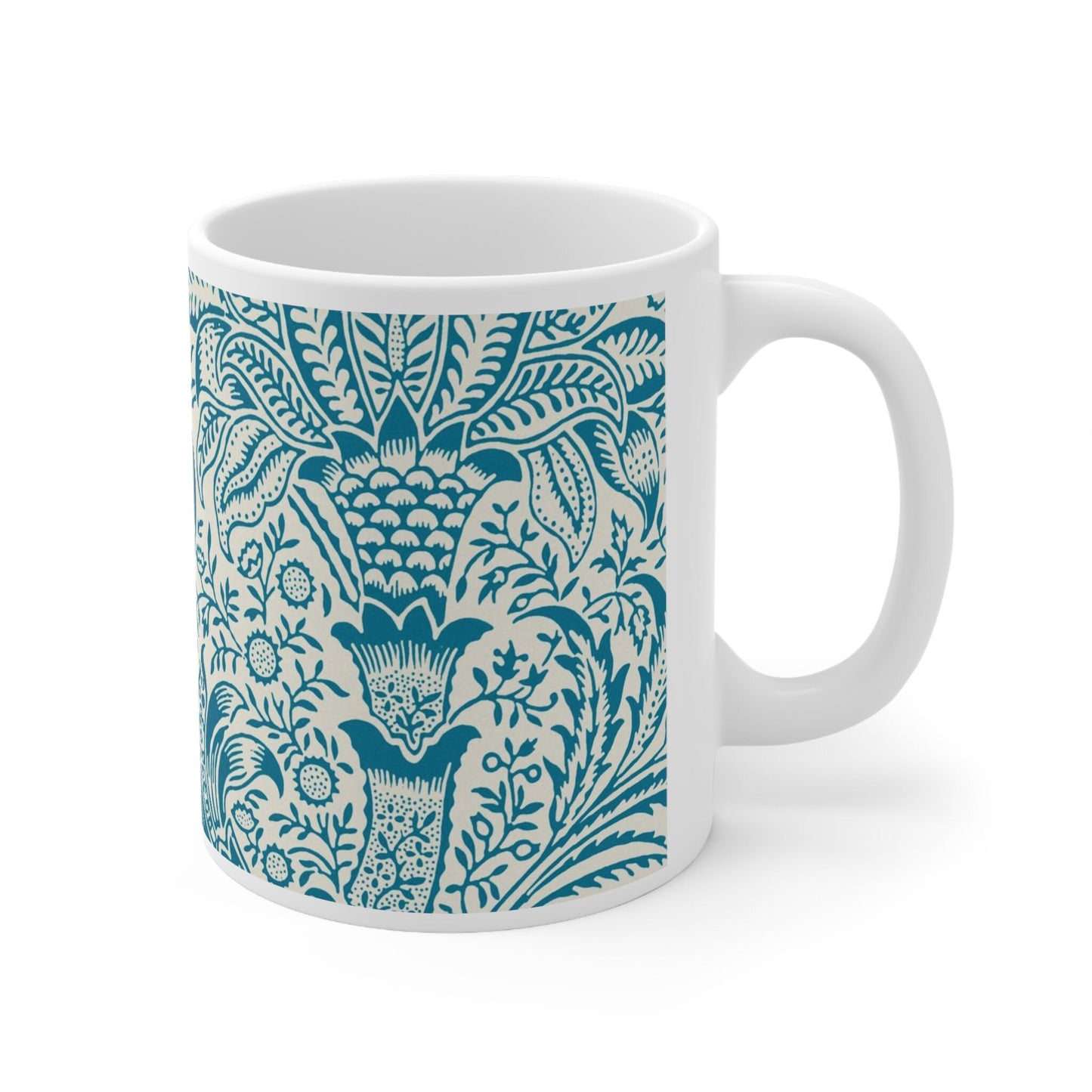 William Morris's Indian Pattern Mug, Birthday Gift Mug, White Ceramic Coffee Mug 11oz, Fine Art Mug Cup