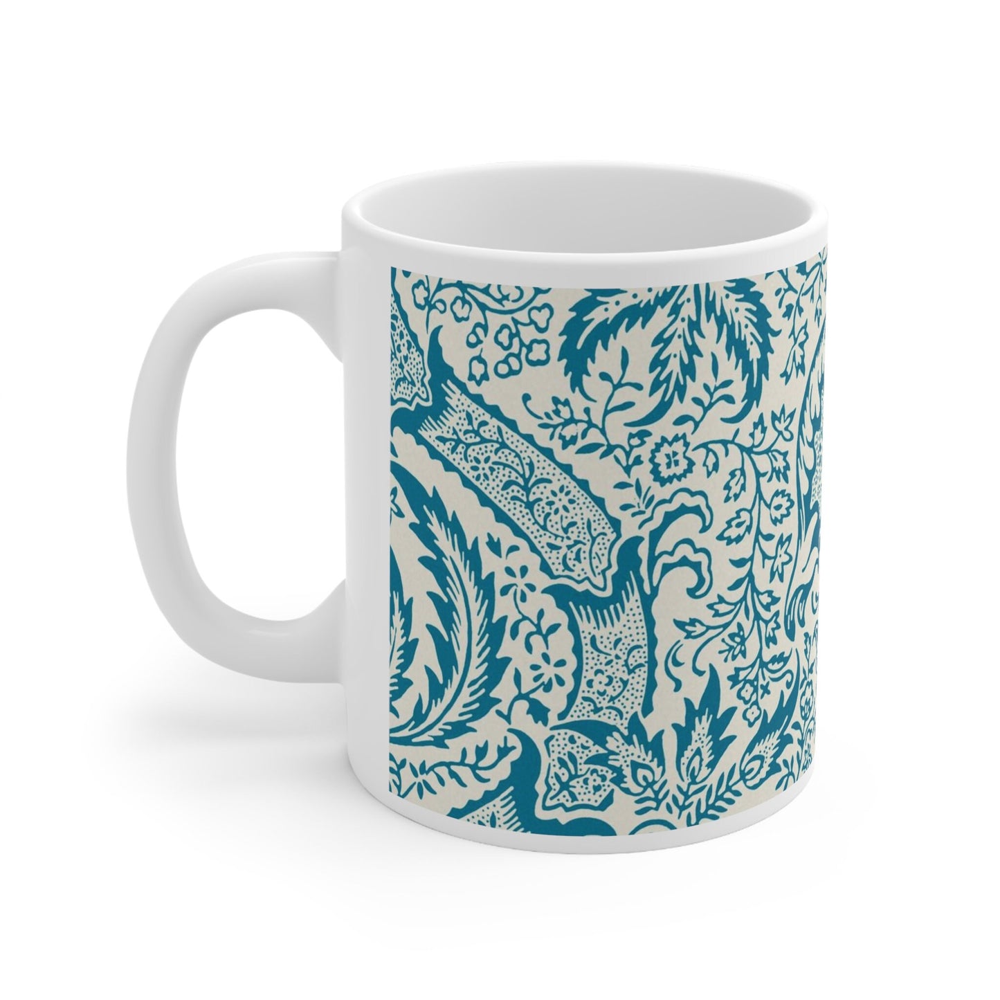 William Morris's Indian Pattern Mug, Birthday Gift Mug, White Ceramic Coffee Mug 11oz, Fine Art Mug Cup
