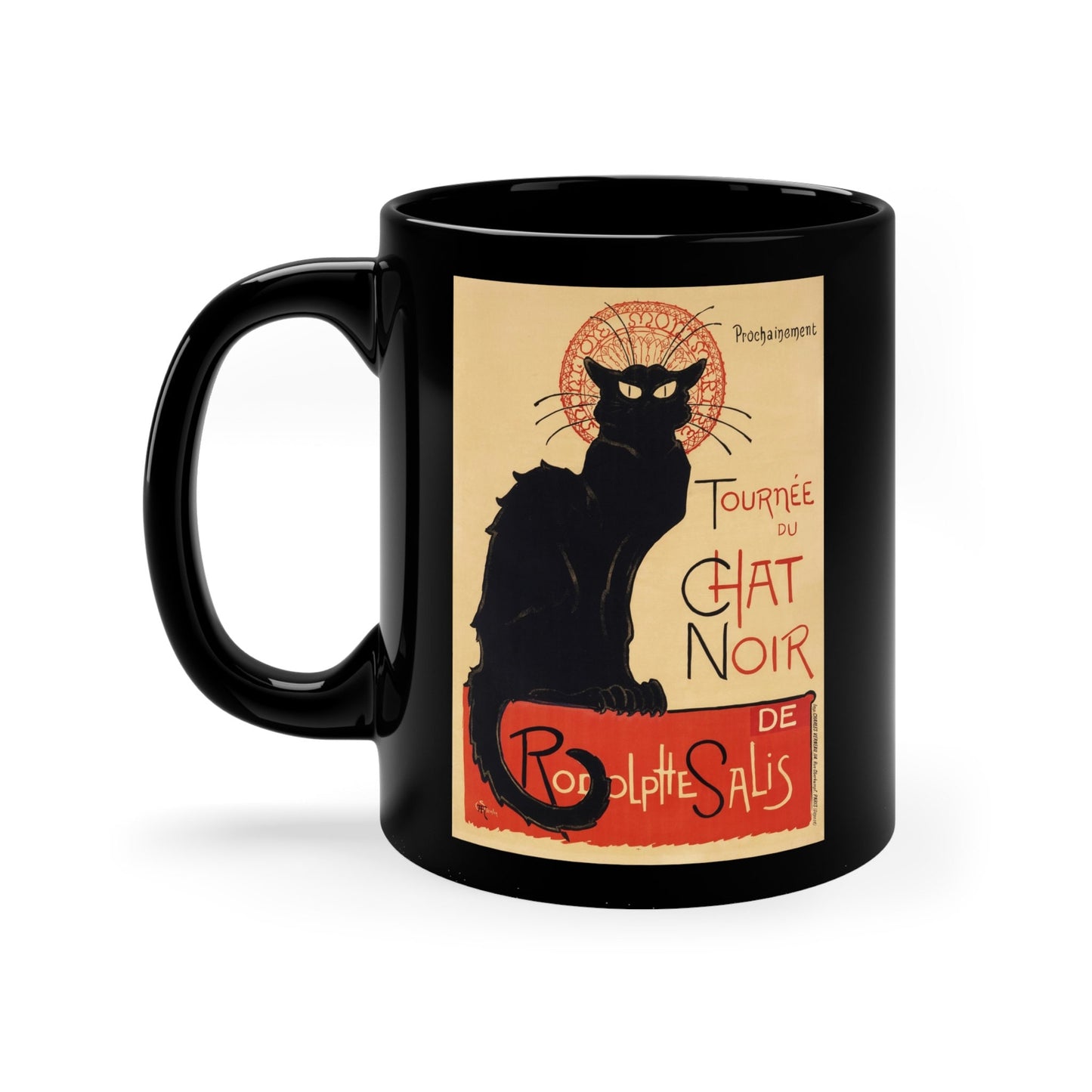 Tourne du Chat Noir by Thophile Alexandre Steinlen Black Ceramic Mug, Fine Art Mug, Ceramic Coffee Mug 11oz, Birthday Gift