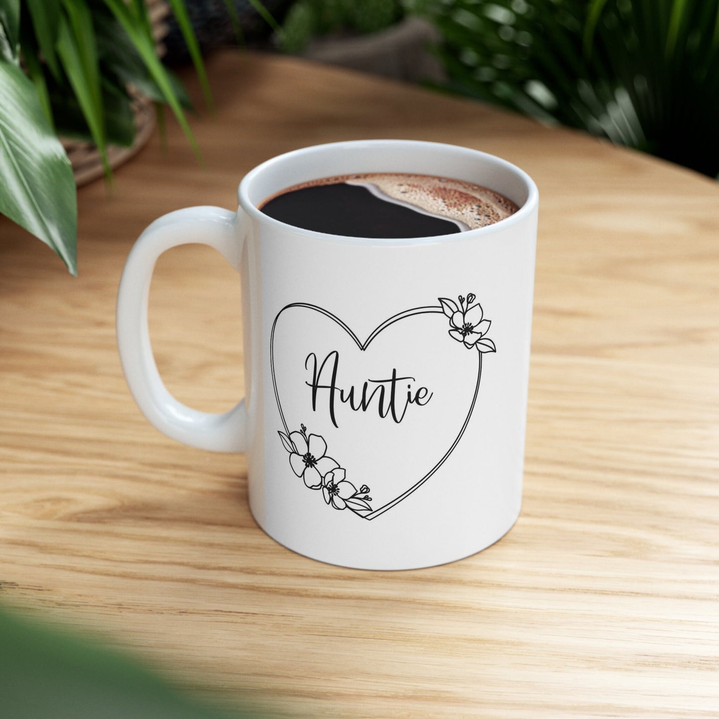 Tasse cadeau pour tantes, tasse tante en forme de cœur avec fleur, tasse drôle, tasse à café, tasse avec citations sur le café, tasse à café, tasse à café en céramique blanche