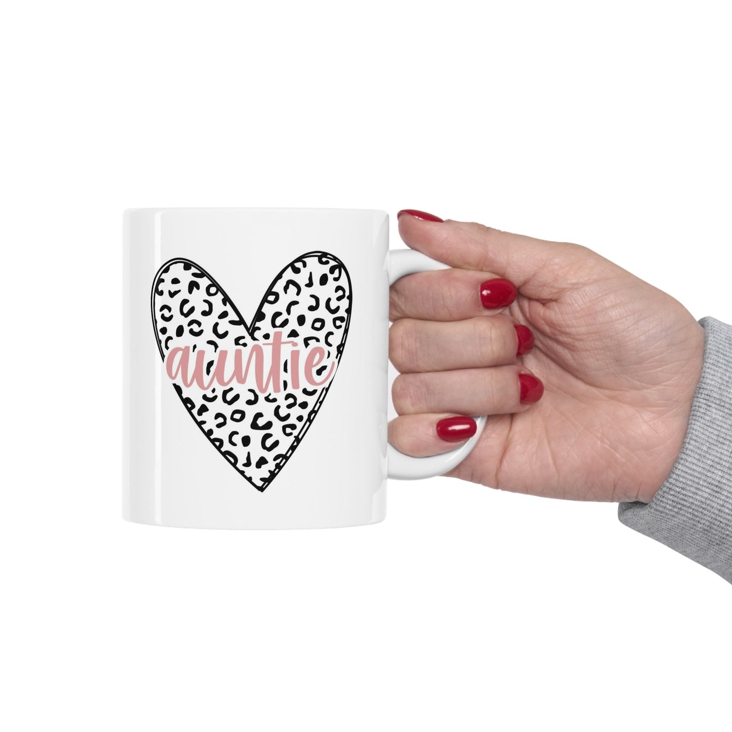Gift Mug for Aunts, Auntie Leopard Print Heart Mug, Funny Mug, Gift Coffee Mug, Coffee Quotes Mug, Cup for Coffee, Ceramic Coffee Mug