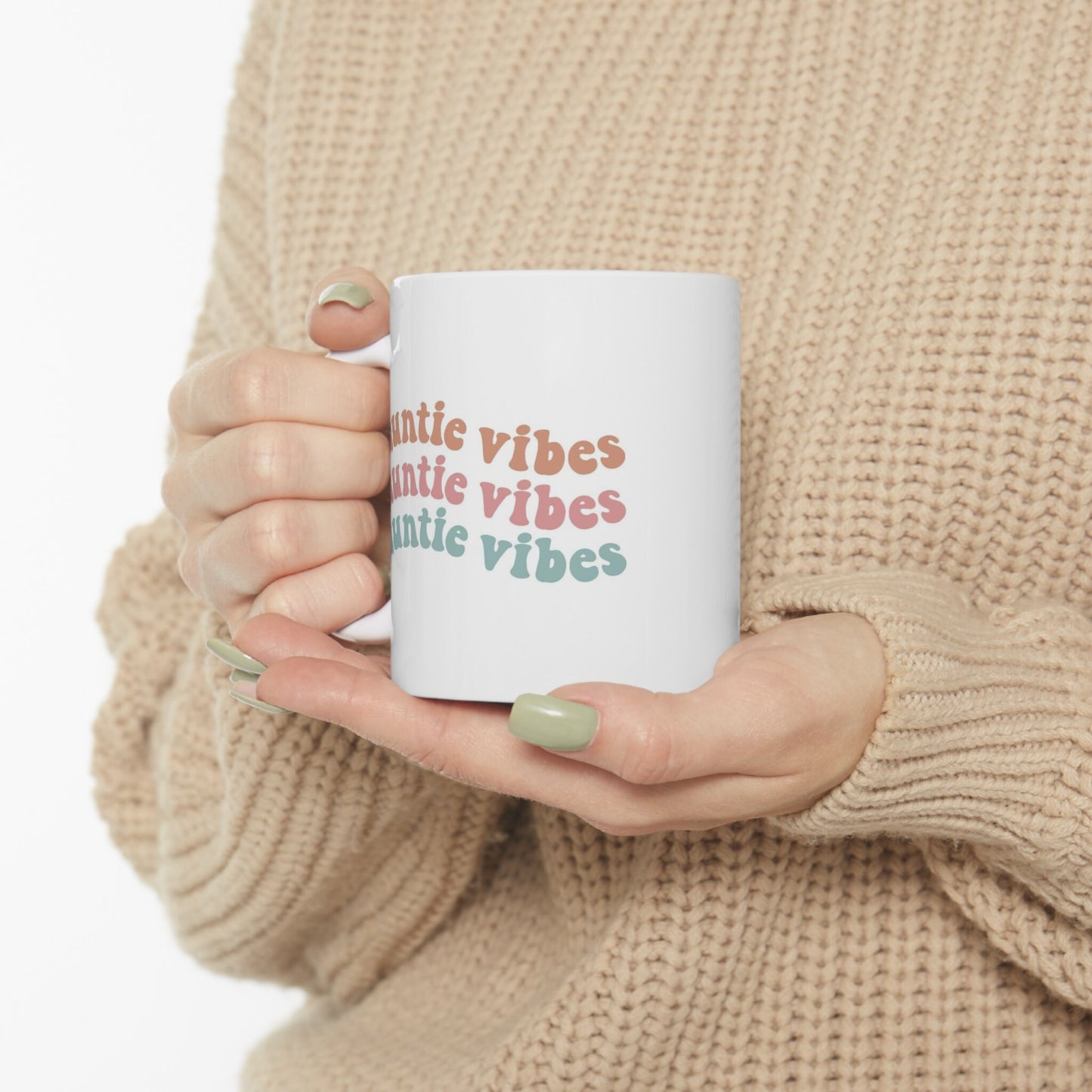 Auntie Vibes Wave Gift Mug, Auntie Mug, Funny Mug, Gift Coffee Mug, Coffee Quotes Mug, Cup for Coffee, Ceramic Coffee Mug 11 oz