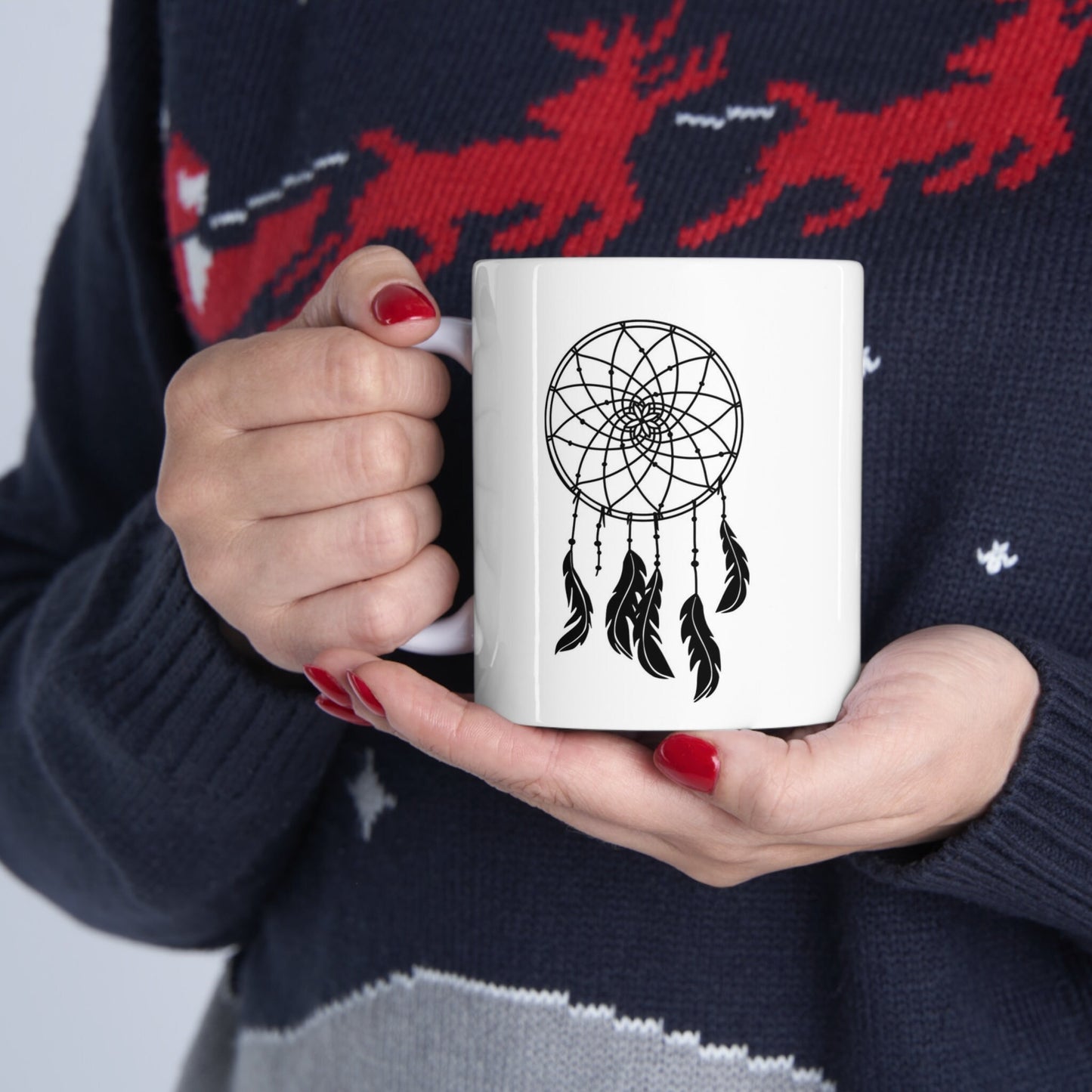 Dreamcatcher Mug, Boho Mug, Birthday Gift Mug, Inspirational Mug, White Ceramic Coffee Mug 11oz, Customized Mug, Cup Mug for Tea or Coffee