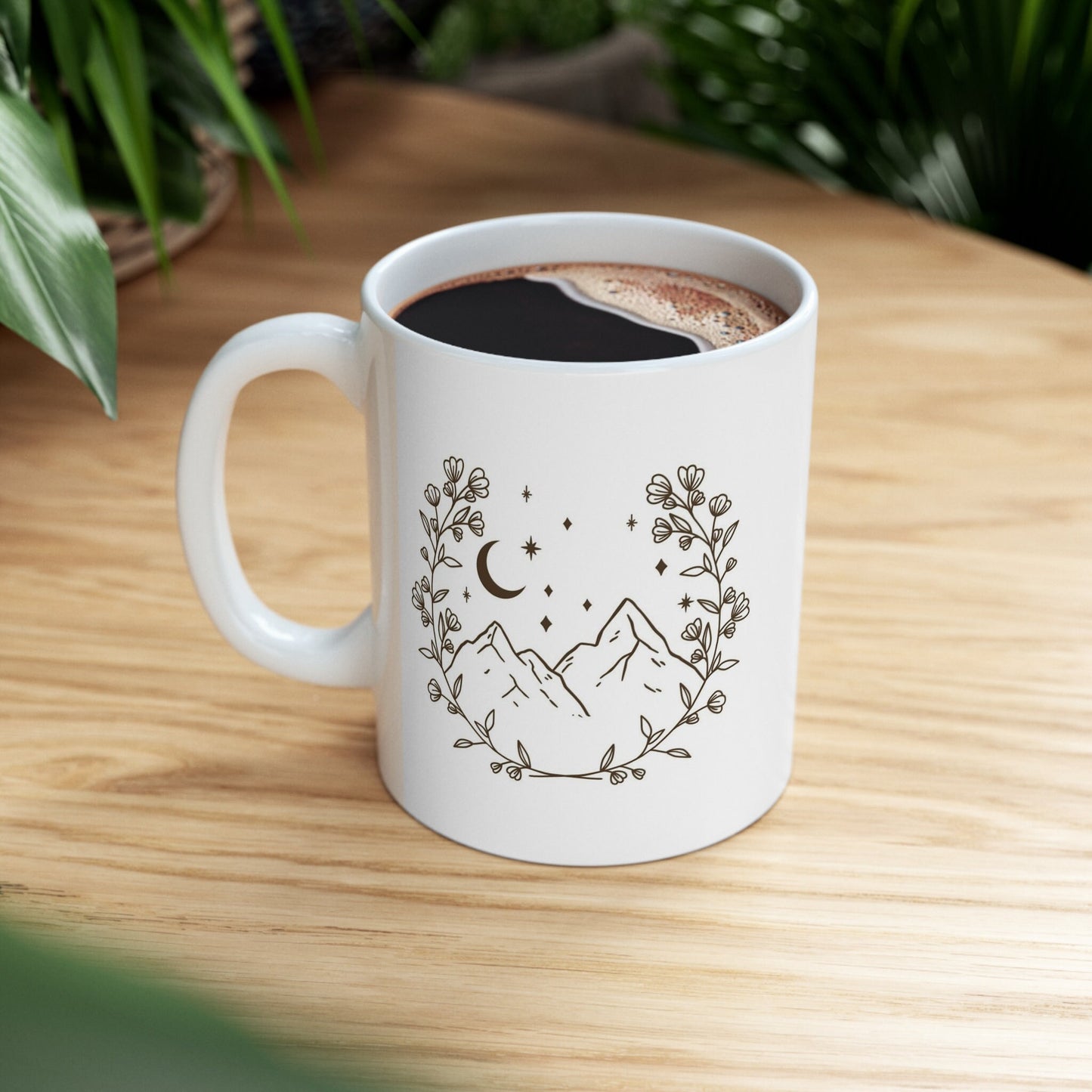 Mountain Wreath Mug, Gift Coffee Mug, Inspirational Boho Style Mug, Coffee Quotes Mug, Cup for Coffee or Tea, Ceramic Coffee Mug 11oz