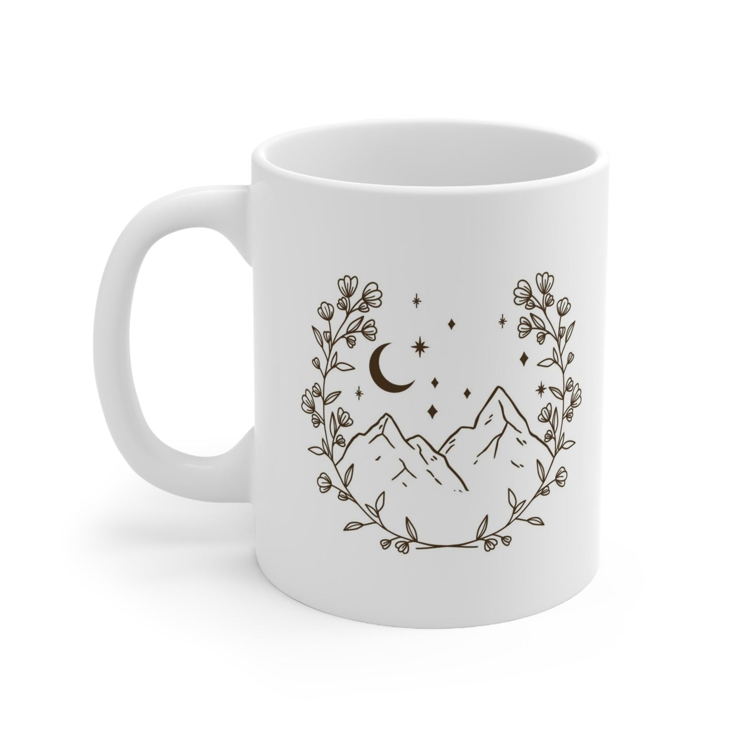 Mountain Wreath Mug, Gift Coffee Mug, Inspirational Boho Style Mug, Coffee Quotes Mug, Cup for Coffee or Tea, Ceramic Coffee Mug 11oz