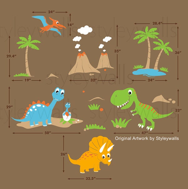 Autocollant mural dinosaures, autocollant mural dinosaures, décor de dinosaures Roo, autocollant mural T-rex, autocollant mural en vinyle pour salle de jeux pour enfants et chambre de bébé