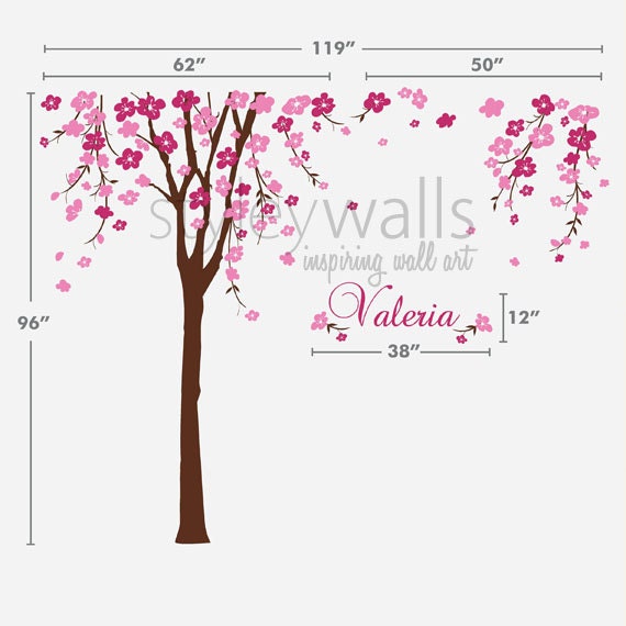 Cherry Blossom Tree Wall Decal, Cherry Tree Nursery Wall Decal, Cherry Blossom Tree for Baby Room Decor, Flower Tree Personalized Name Decal