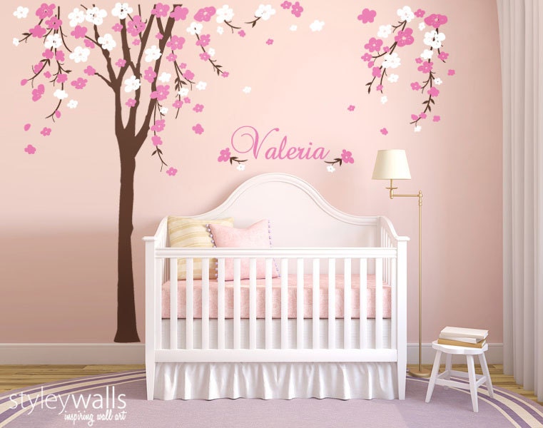 Cherry Blossom Tree Wall Decal, Cherry Tree Nursery Wall Decal, Cherry Blossom Tree for Baby Room Decor, Flower Tree Personalized Name Decal