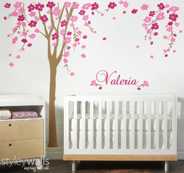 Cherry Blossom Tree Wall Decal, Cherry Tree Nursery Wall Decal, Cherry Blossom Tree for Baby Room Decor, Flower Tree Personalized Name Decal