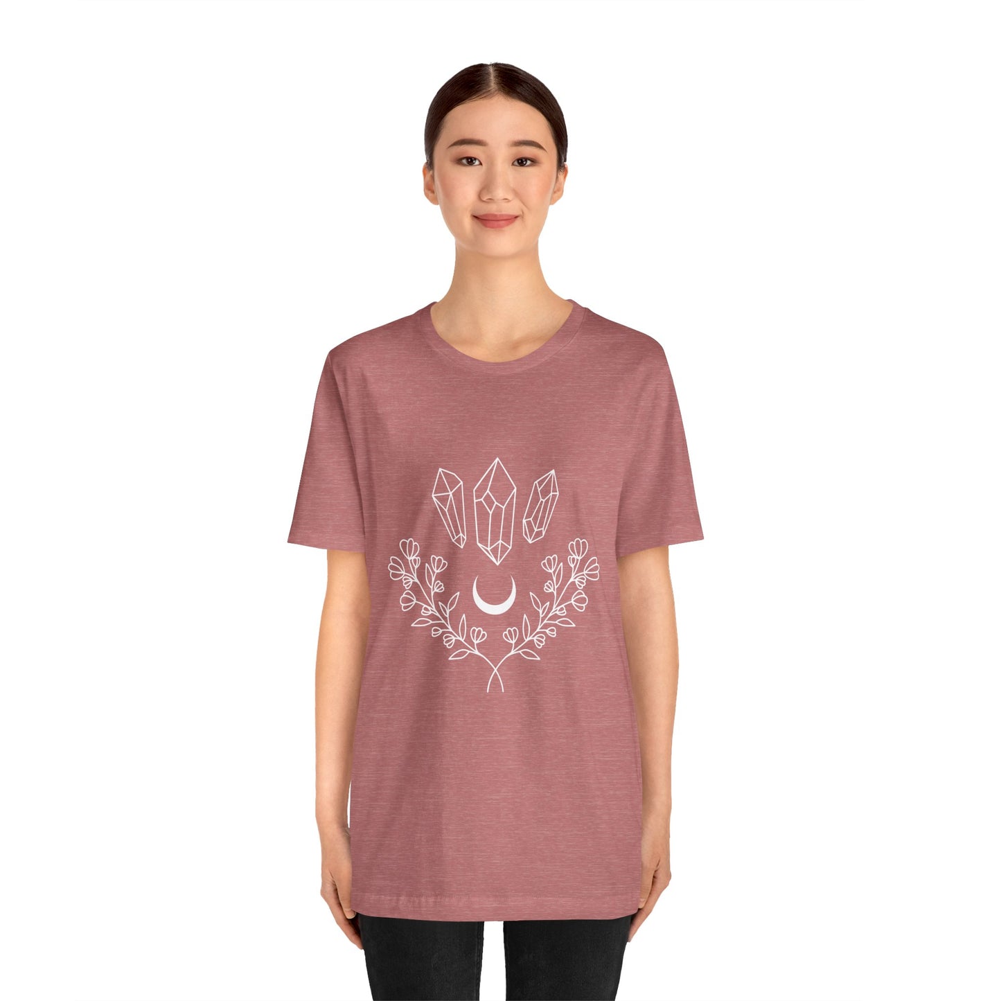 Crystal Floral T-shirt, Mystical Shirt, Boho T-shirt, Inspirational T-shirt, Bohemian T-shirt, Moon and Stars T-Shirt, Gift for Her