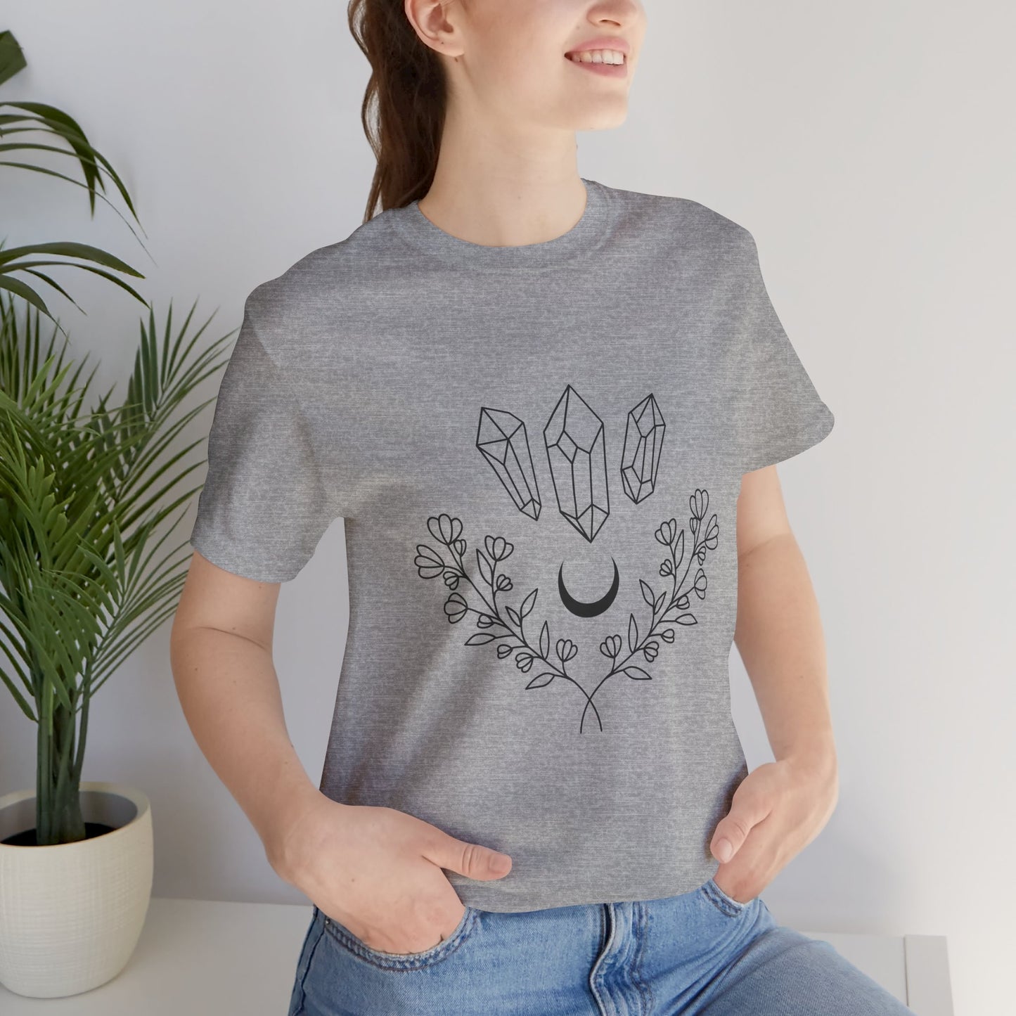 Crystal Floral T-shirt, Mystical Shirt, Boho T-shirt, Inspirational T-shirt, Bohemian T-shirt, Moon and Stars T-Shirt, Gift for Her