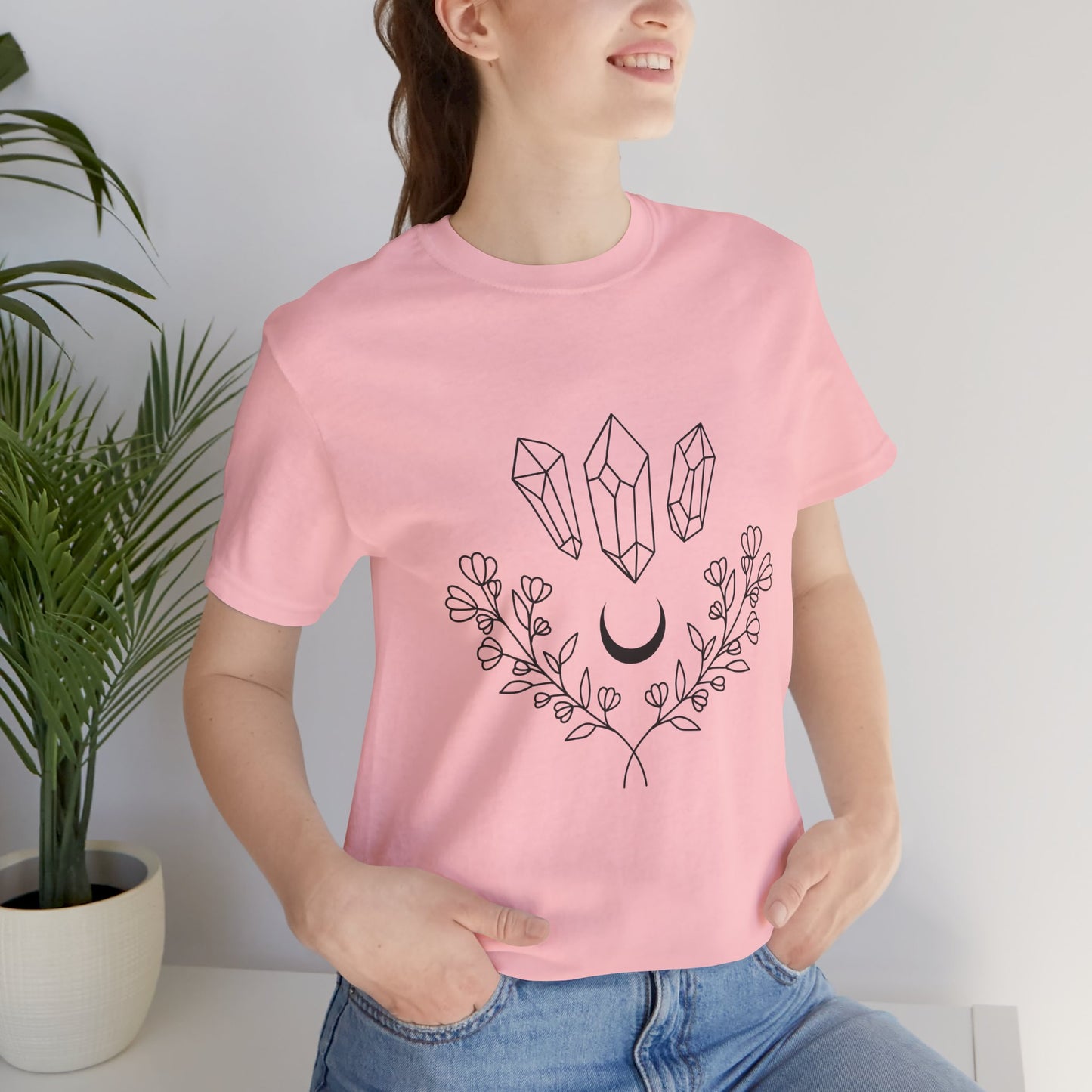 Crystal Floral T-shirt, Mystical Shirt, Boho T-shirt, Inspirational T-shirt, Bohemian T-shirt, Moon and Stars T-Shirt, Gift for Her