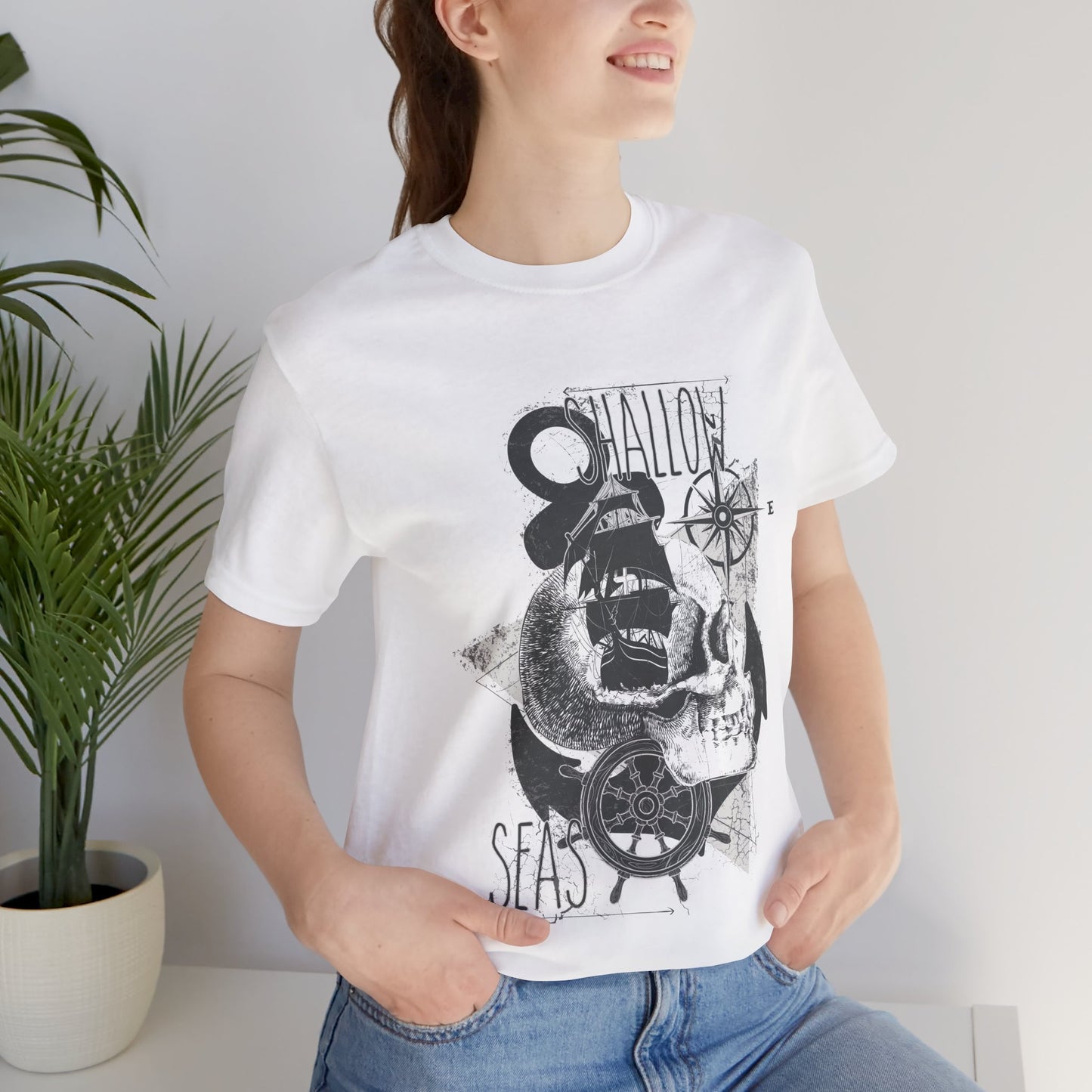 Shallow Seas T-shirt, Sea T-shirt, Nautical Shirt, Skull Shirt, T-shirt with Compass, Sea Shirt, Travel T-Shirt, Outdoors Shirt