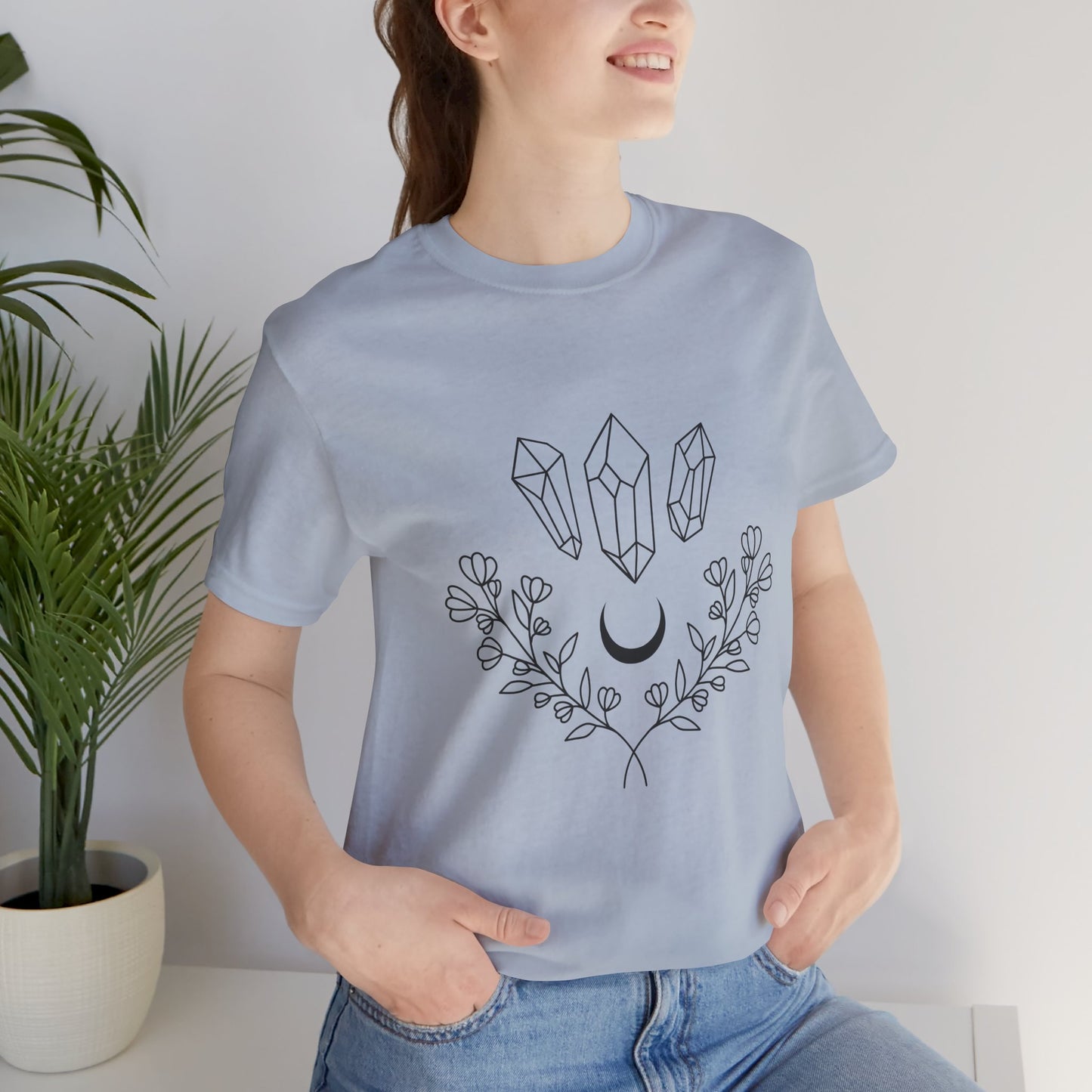Crystal Floral T-shirt, Mystical Shirt, Boho T-shirt, Inspirational T-shirt, Bohemian T-shirt, Moon and Stars T-Shirt, Gift for Her