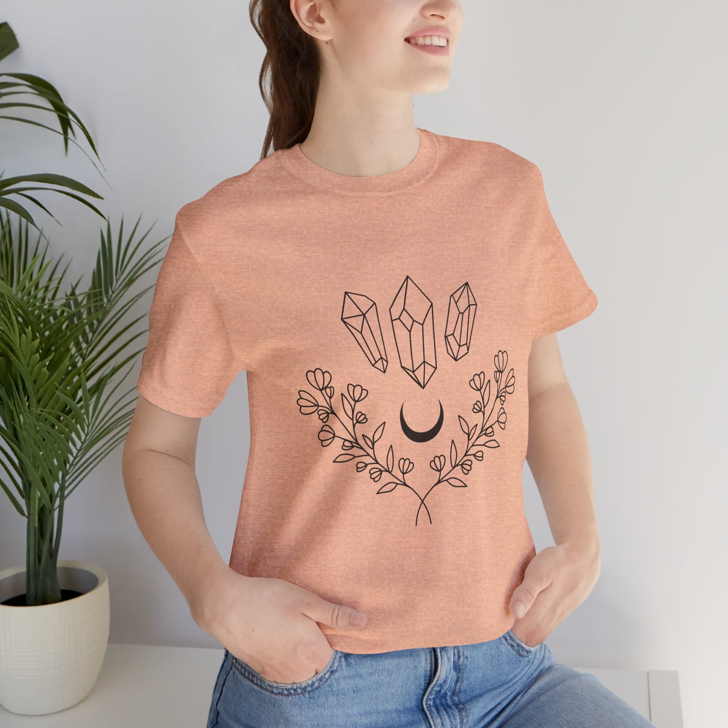 Crystal Floral T-shirt, Mystical Shirt, Boho T-shirt, Inspirational T-shirt, Bohemian T-shirt, Moon and Stars T-Shirt, Gift for Her