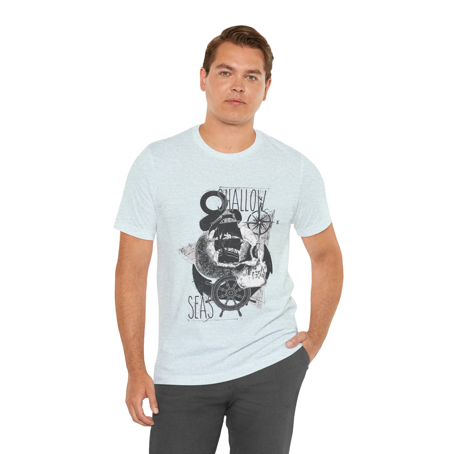 Shallow Seas T-shirt, Sea T-shirt, Nautical Shirt, Skull Shirt, T-shirt with Compass, Sea Shirt, Travel T-Shirt, Outdoors Shirt