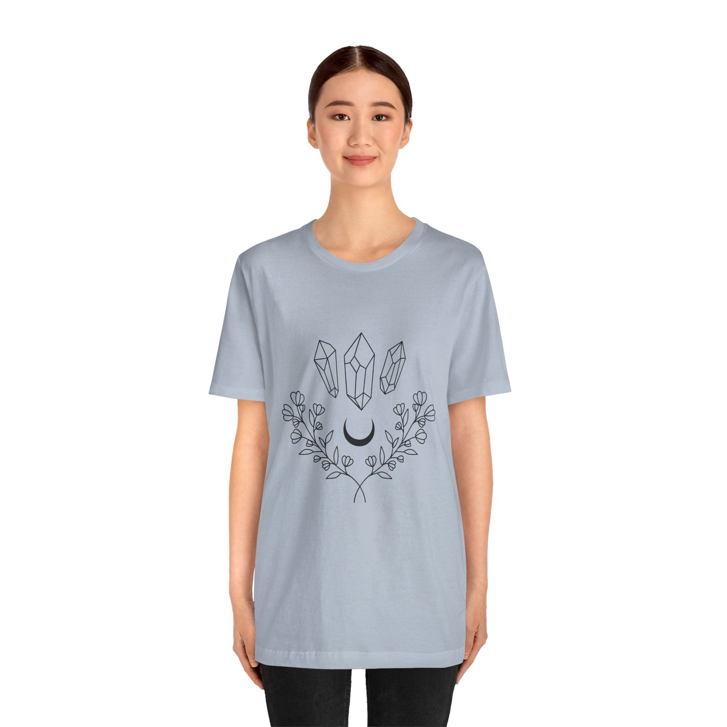 Crystal Floral T-shirt, Mystical Shirt, Boho T-shirt, Inspirational T-shirt, Bohemian T-shirt, Moon and Stars T-Shirt, Gift for Her