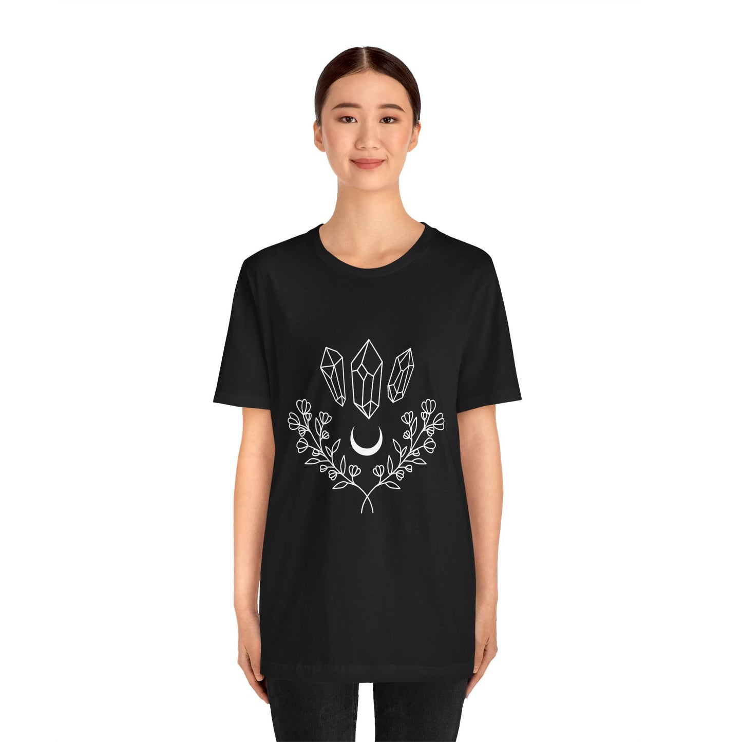 Crystal Floral T-shirt, Mystical Shirt, Boho T-shirt, Inspirational T-shirt, Bohemian T-shirt, Moon and Stars T-Shirt, Gift for Her