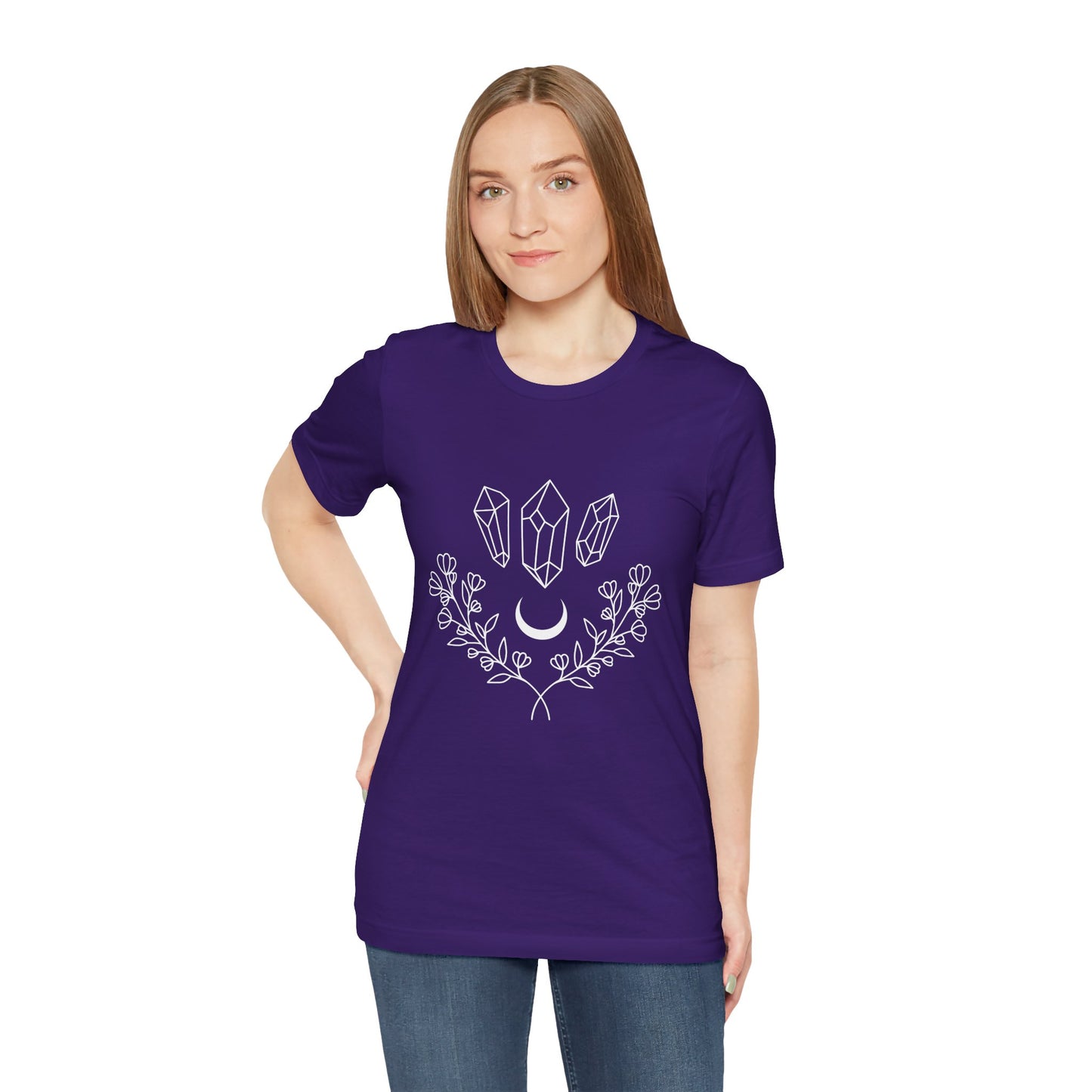 Crystal Floral T-shirt, Mystical Shirt, Boho T-shirt, Inspirational T-shirt, Bohemian T-shirt, Moon and Stars T-Shirt, Gift for Her