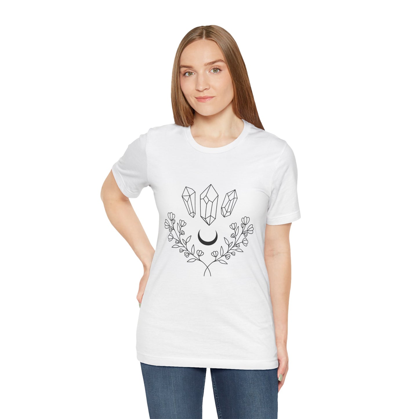Crystal Floral T-shirt, Mystical Shirt, Boho T-shirt, Inspirational T-shirt, Bohemian T-shirt, Moon and Stars T-Shirt, Gift for Her