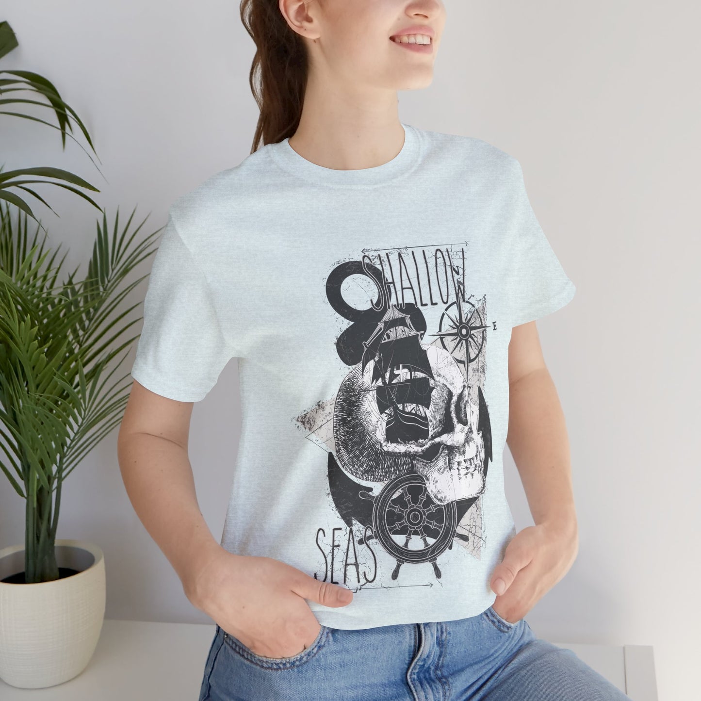 Shallow Seas T-shirt, Sea T-shirt, Nautical Shirt, Skull Shirt, T-shirt with Compass, Sea Shirt, Travel T-Shirt, Outdoors Shirt
