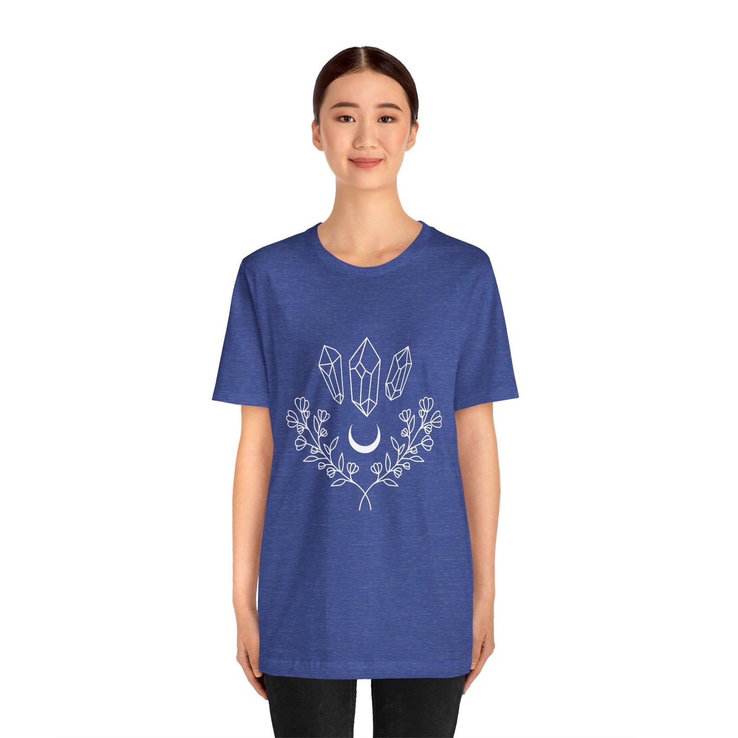 Crystal Floral T-shirt, Mystical Shirt, Boho T-shirt, Inspirational T-shirt, Bohemian T-shirt, Moon and Stars T-Shirt, Gift for Her