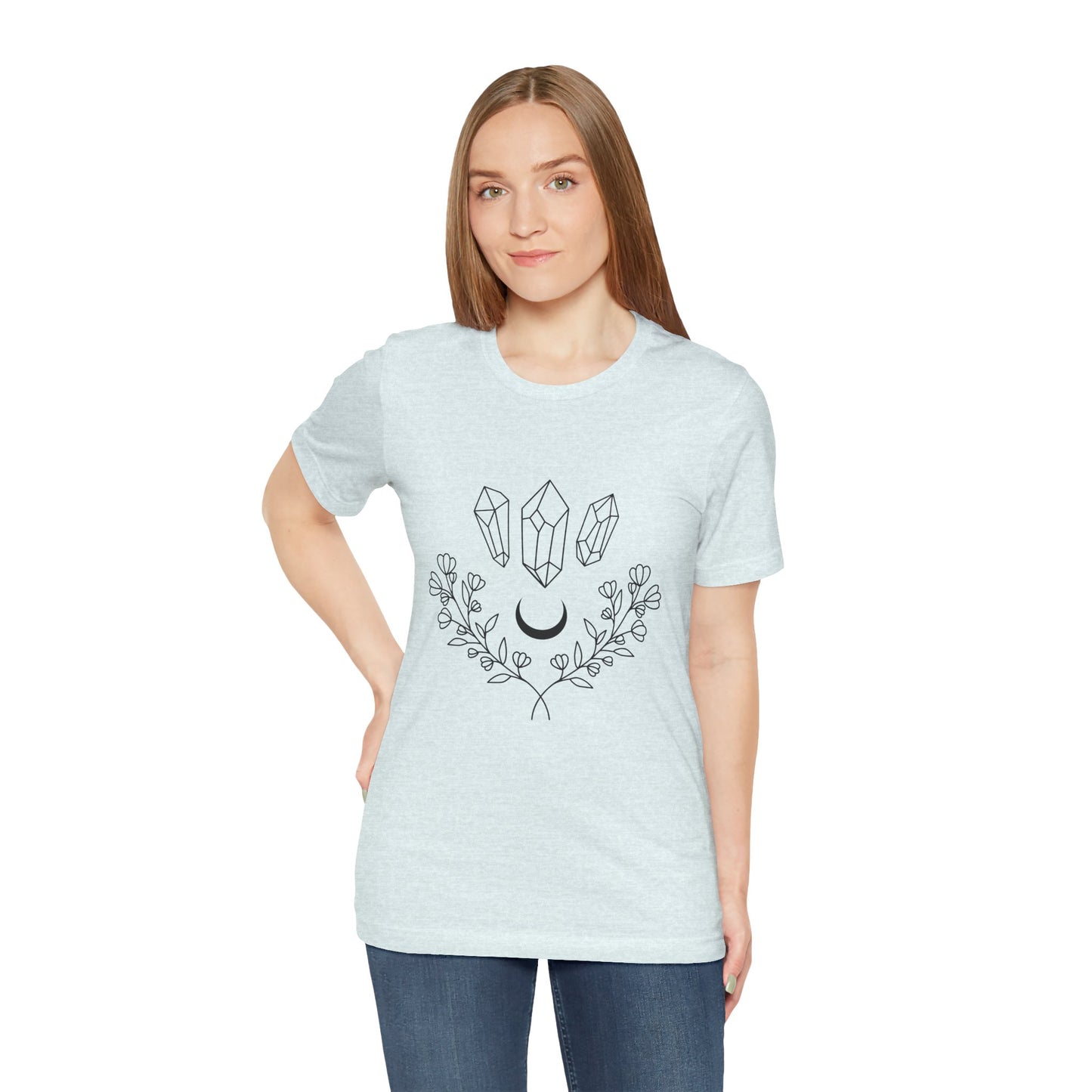 Crystal Floral T-shirt, Mystical Shirt, Boho T-shirt, Inspirational T-shirt, Bohemian T-shirt, Moon and Stars T-Shirt, Gift for Her