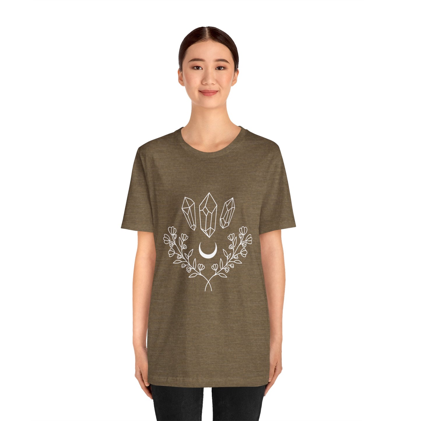 Crystal Floral T-shirt, Mystical Shirt, Boho T-shirt, Inspirational T-shirt, Bohemian T-shirt, Moon and Stars T-Shirt, Gift for Her