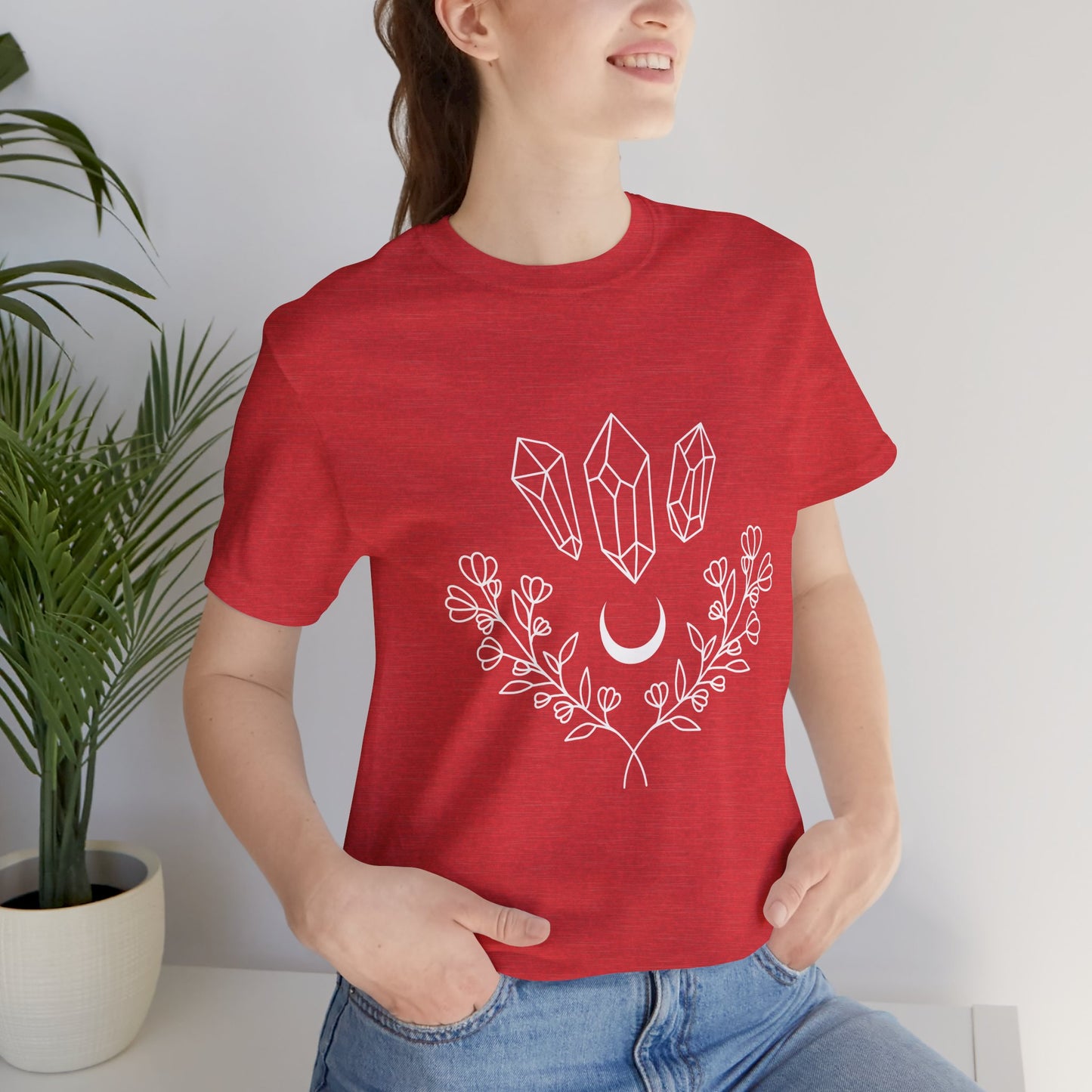 Crystal Floral T-shirt, Mystical Shirt, Boho T-shirt, Inspirational T-shirt, Bohemian T-shirt, Moon and Stars T-Shirt, Gift for Her