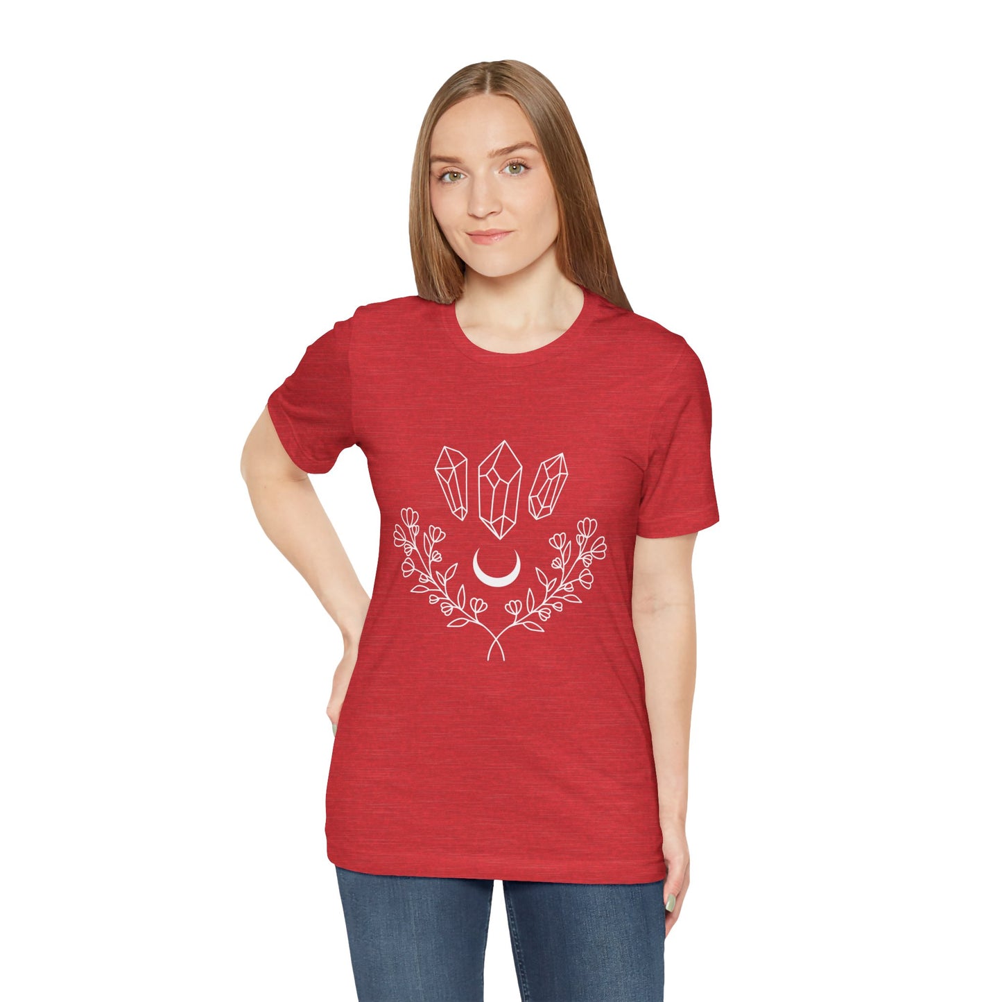 Crystal Floral T-shirt, Mystical Shirt, Boho T-shirt, Inspirational T-shirt, Bohemian T-shirt, Moon and Stars T-Shirt, Gift for Her