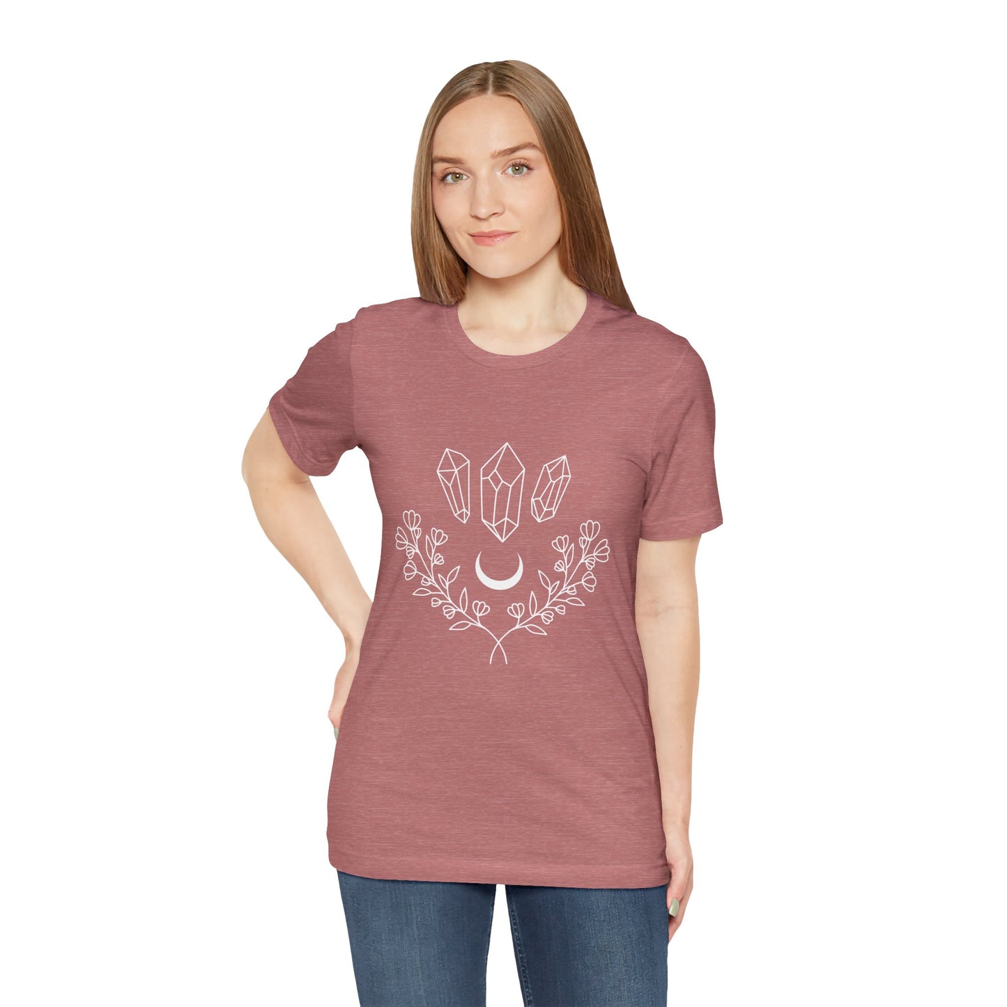 Crystal Floral T-shirt, Mystical Shirt, Boho T-shirt, Inspirational T-shirt, Bohemian T-shirt, Moon and Stars T-Shirt, Gift for Her