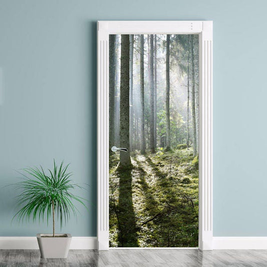 Forest Wall Decal, Forest Door Sticker, Forest Wall Mural, Door Wallpaper, Trees Wallpaper, Nature Home Design Sticker, Fridge Door Decor